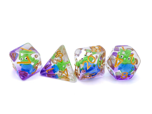 3 Eyed Alien Resin Dice Set: 7 Piece Cartoon RPG Dice