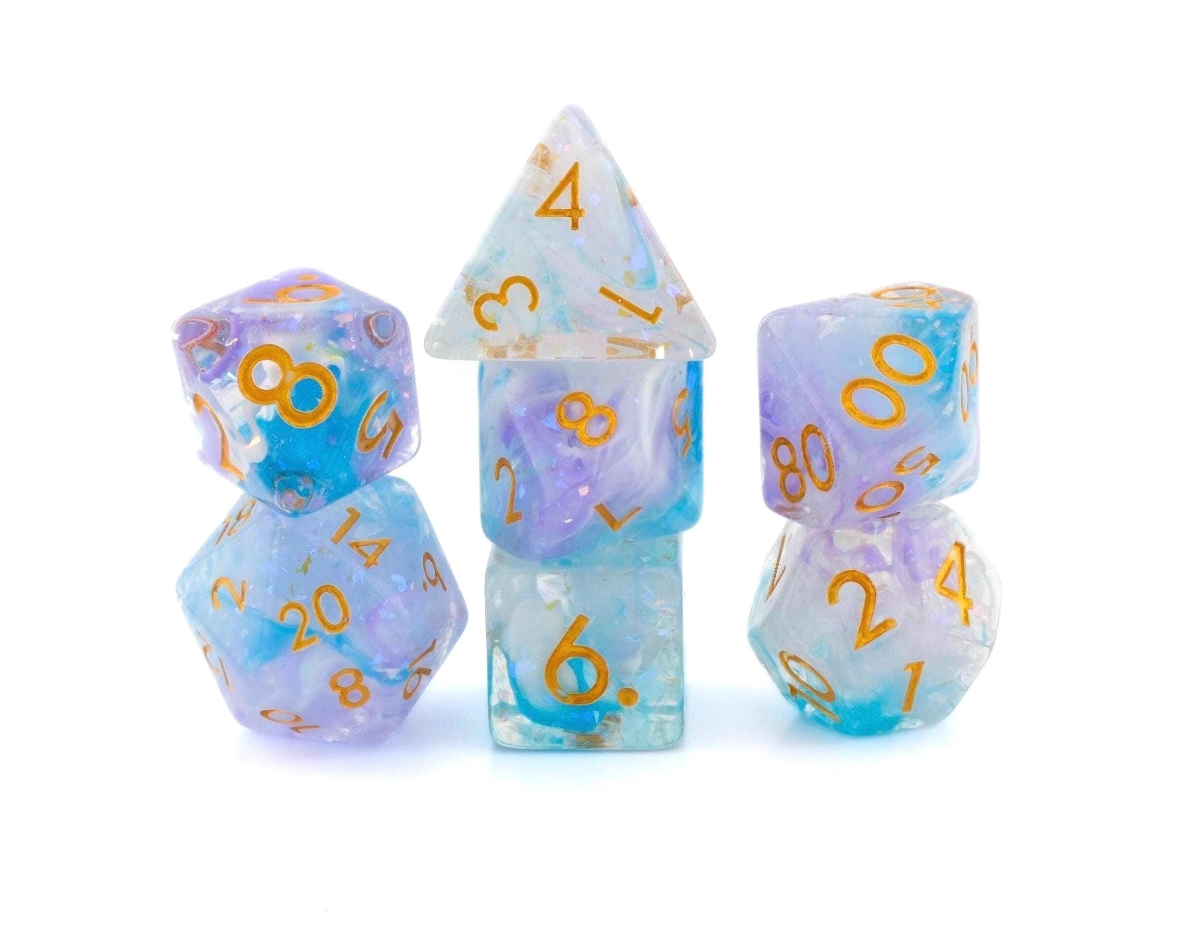 Witches Brew Resin DnD Dice Set: 7 Piece Glitter, Gold Numbers RPG Dice