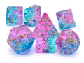 Cosmic Pink and Blue Resin DnD Dice Set: Gold Leaf Foil RPG Dice
