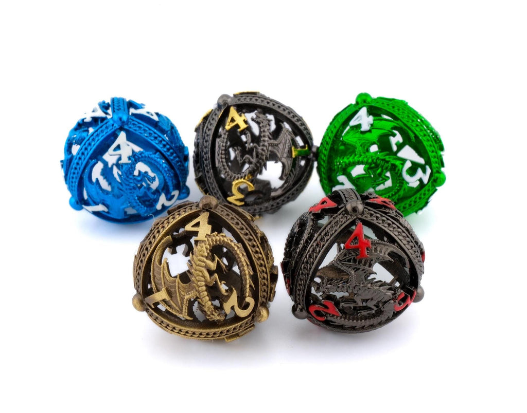 Round Dragon Hollow Metal DnD Dice Set: 7 Piece Orb RPG Dice
