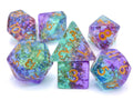 Fairy Green & Purple Dnd Dice Set: Gold Leaf Glitter RPG Dice