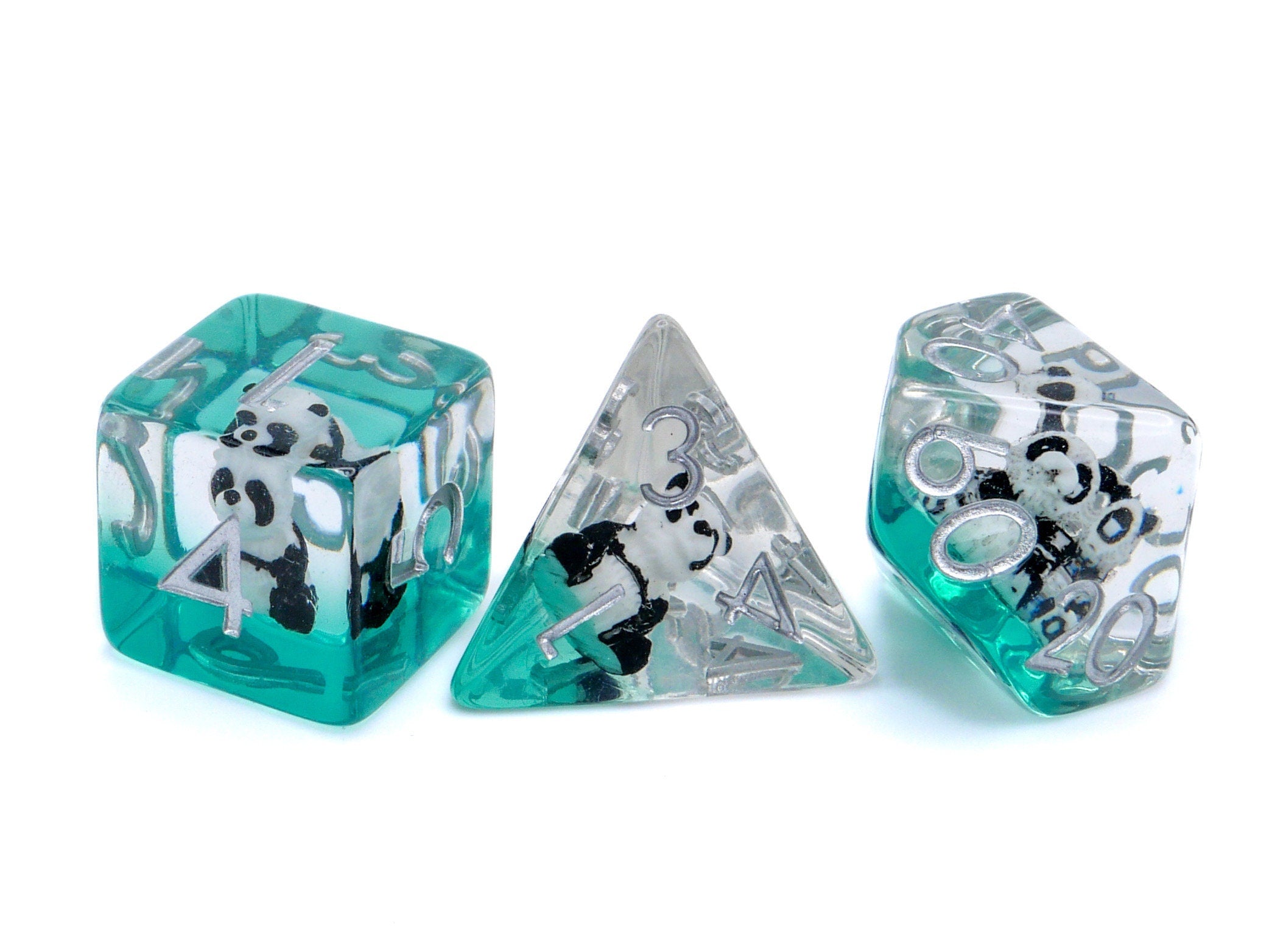 Panda Resin DnD Dice Set: Bubbly Forest Bear 7 Piece RPG Dice