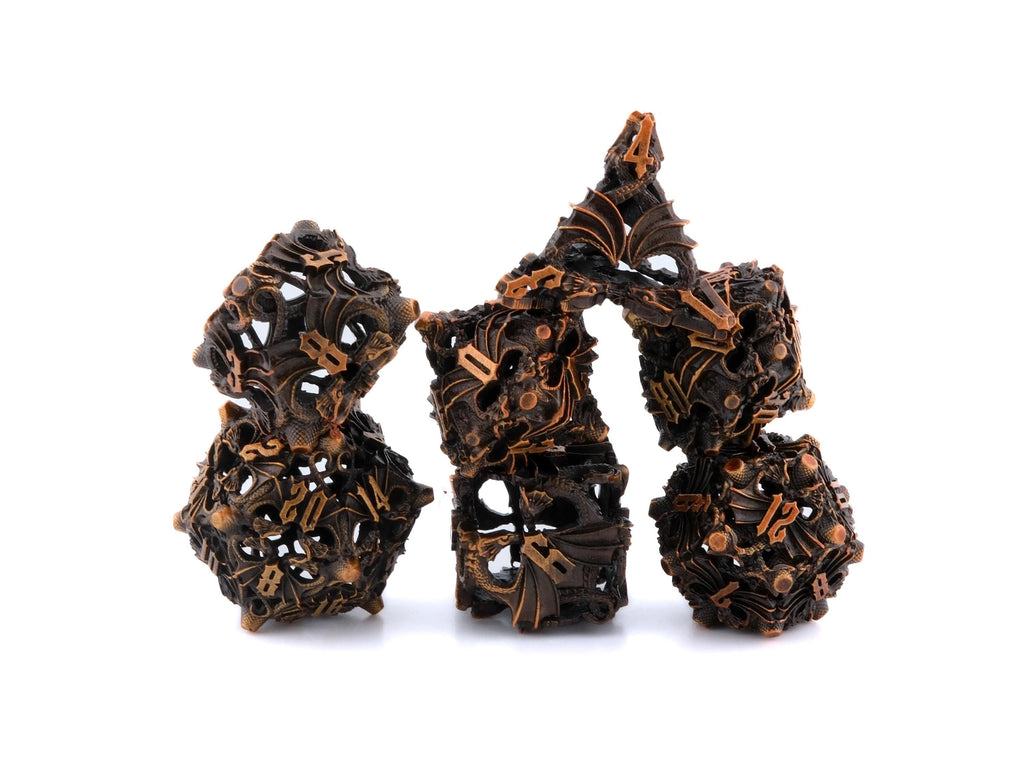 Dueling Dragons Metal DnD Dice Set: 7 Piece Wyvern RPG Dice