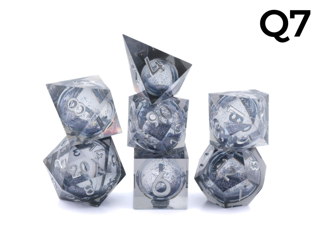 Quicksand Sharp Edge Resin DnD Dice Set:  7 Piece Liquid Core RPG Dice