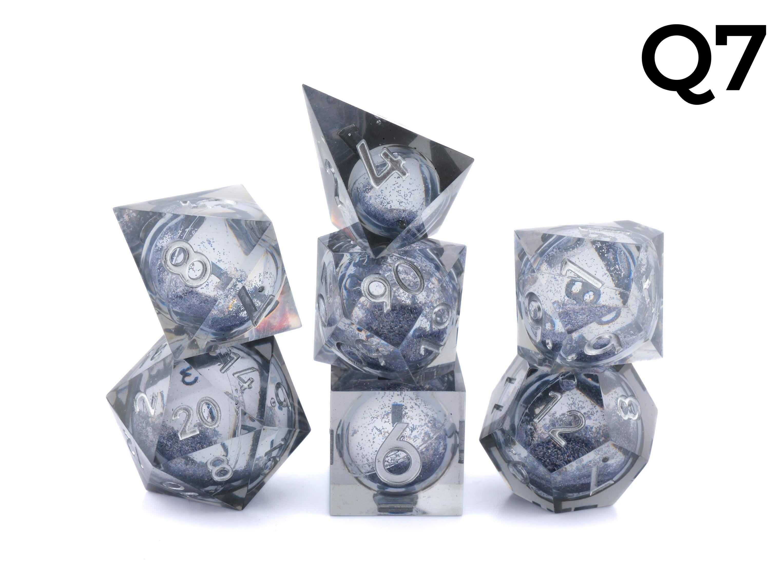 Quicksand Sharp Edge Resin DnD Dice Set:  7 Piece Liquid Core RPG Dice