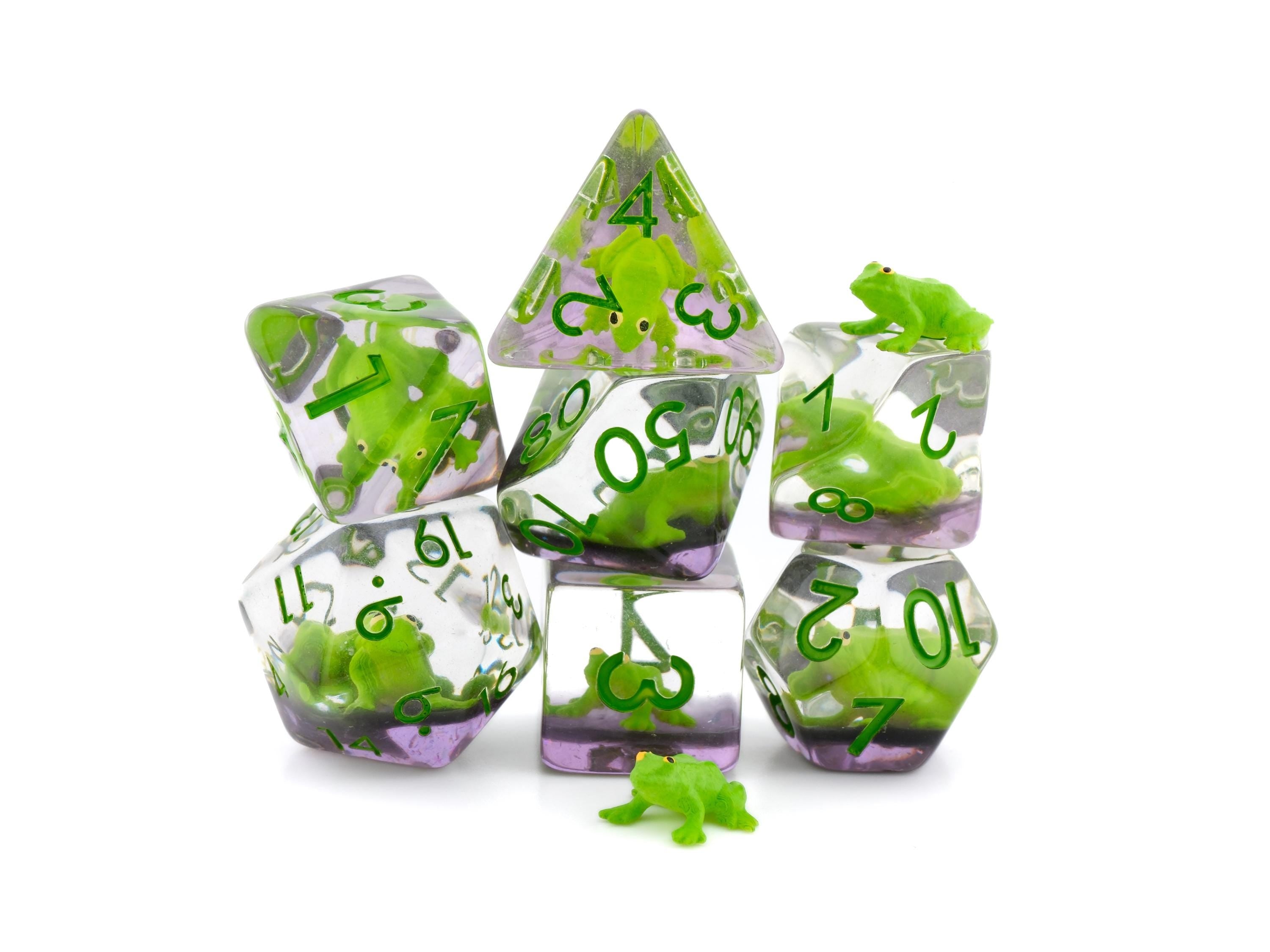 Frog Resin DnD Dice Set: 7-Piece Slimy Reptile RPG Dice