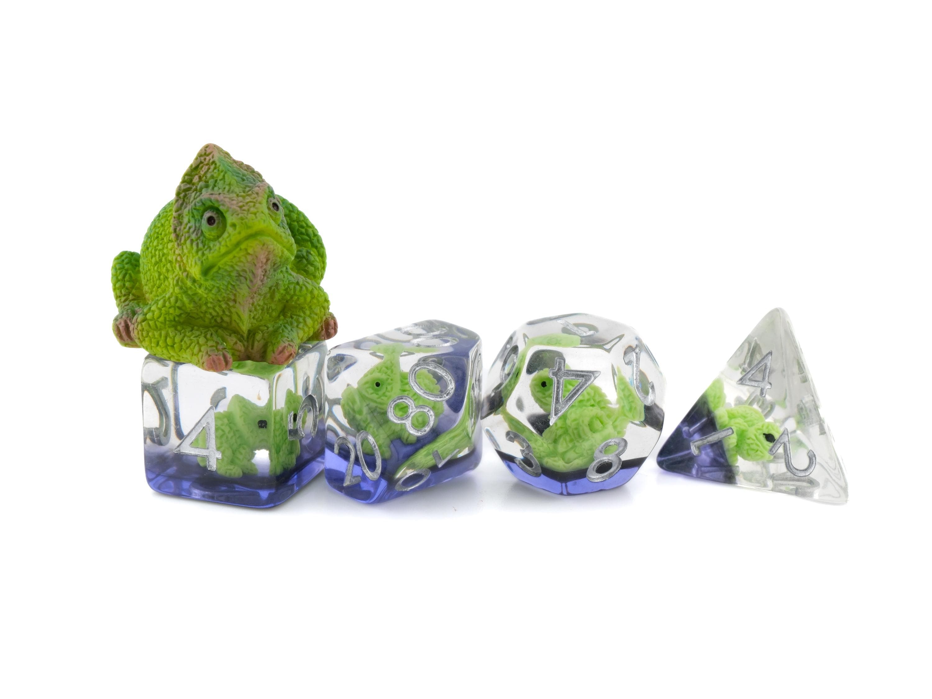 Chameleon Resin DnD Dice Set: 7 Piece Reptile RPG Dice