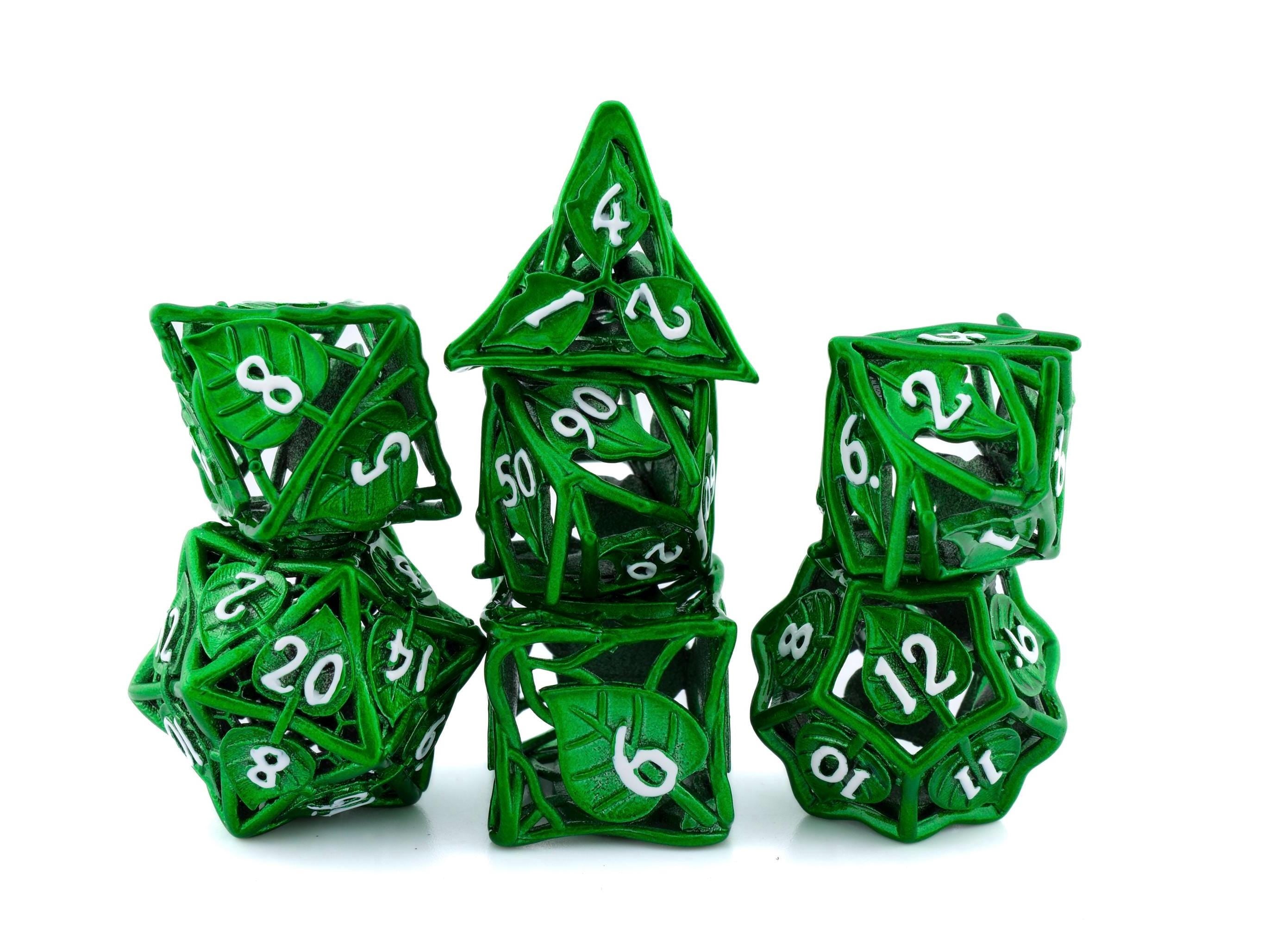 Leaf Metal Hollow DnD Dice Set: 7 Piece Plant Themed RPG Dice