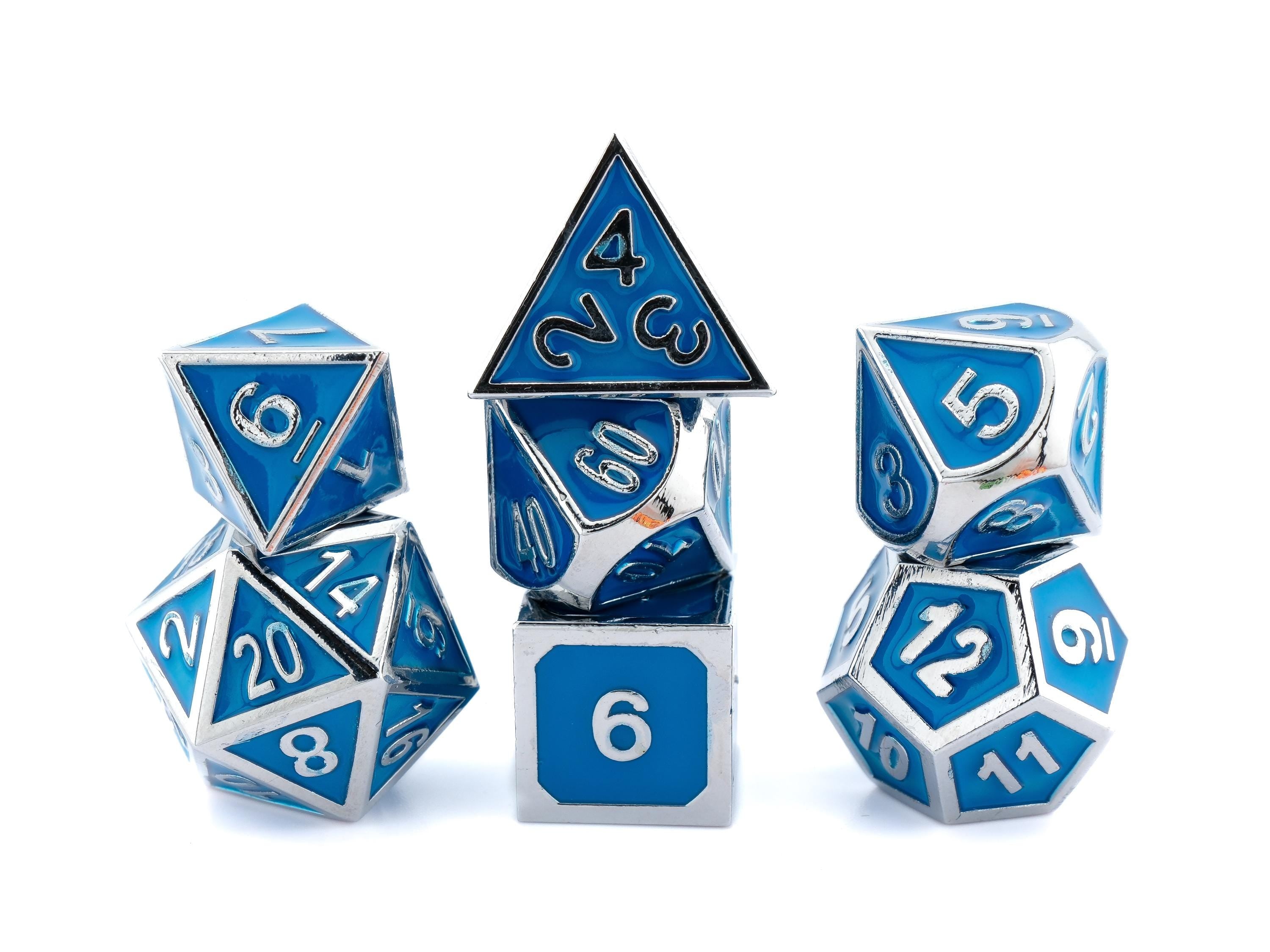 Glow In The Dark Metal Dice Set: 7 Piece Bordered RPG Dice