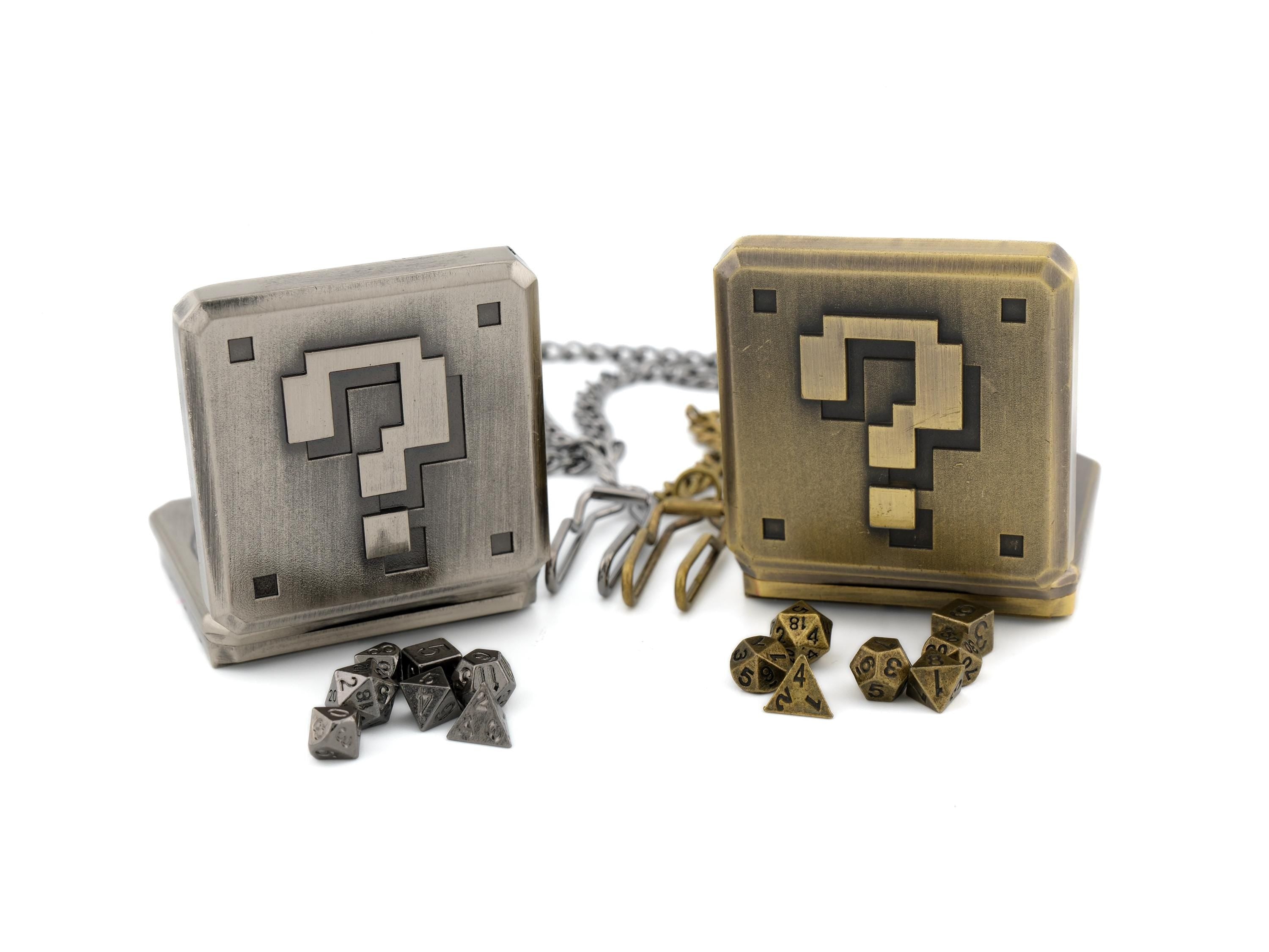 Question Block Mini DnD Dice Set: 7 Piece Metal Locket RPG Dice