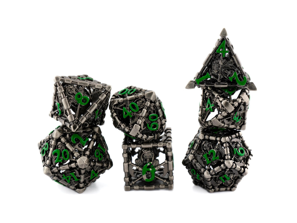 Grim Reaper Hollow Metal DnD Dice | 7 Piece RPG Dice Set | 4 Colors | Death Scythe Dice | Dungeons & Dragons | Tabletop RPG | Gamer Gift