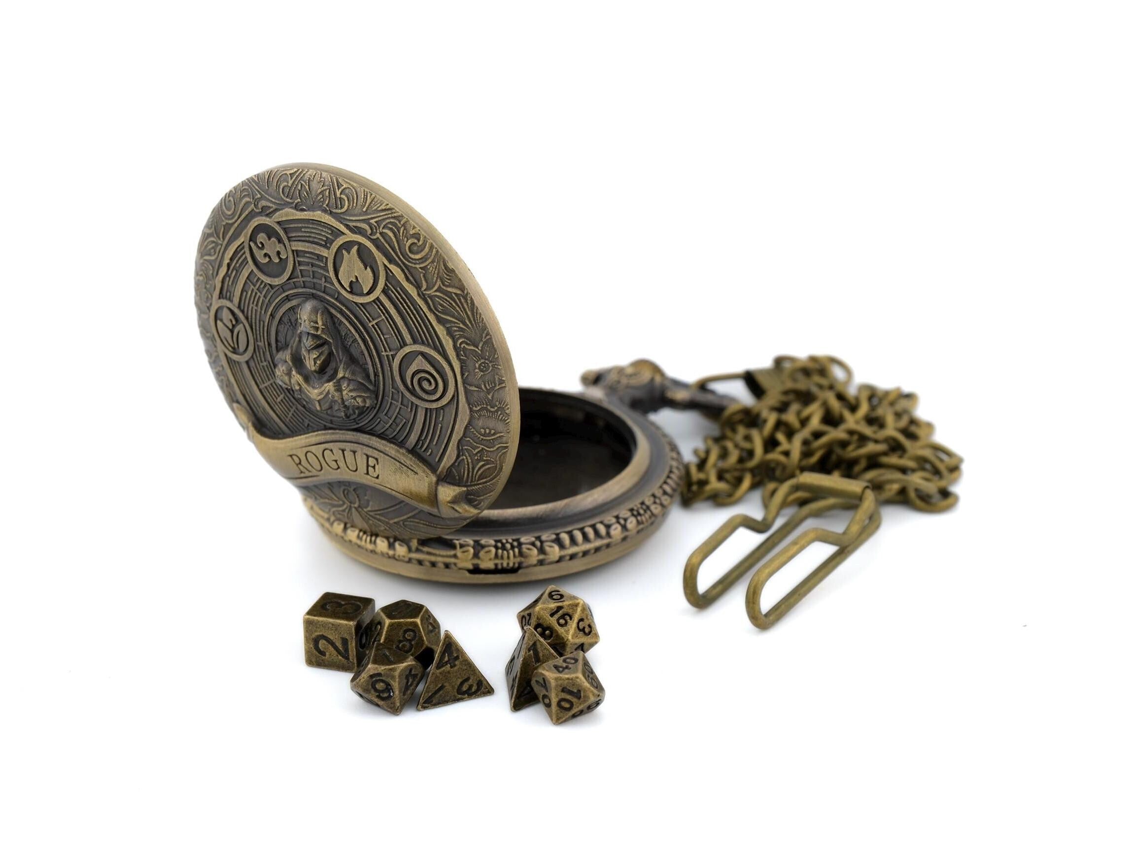Rogue Pocket Watch Mini DnD Dice Set: 7-Piece Stealthy RPG Locket Dice