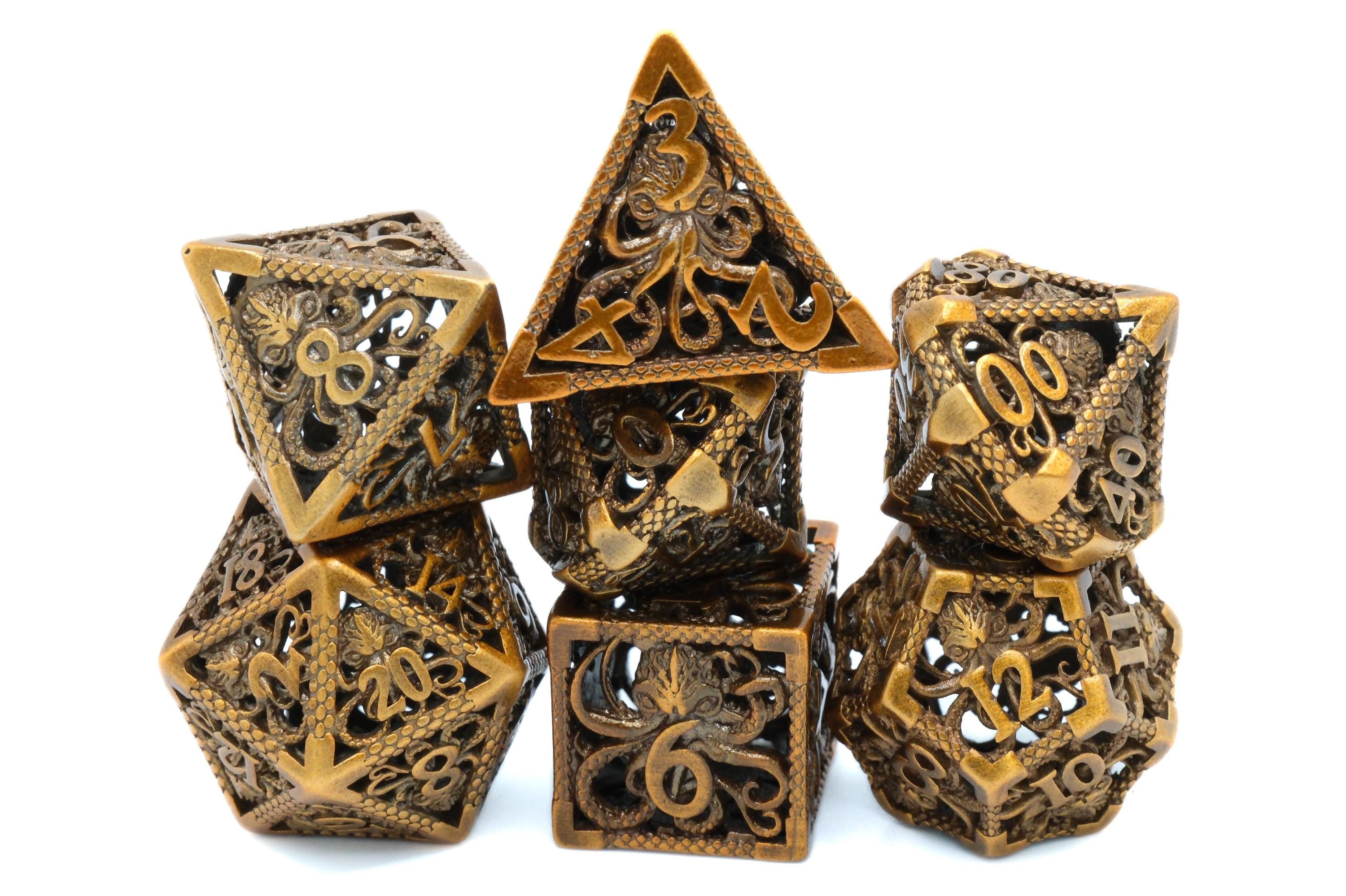 Octopus Hollow Metal DnD Dice Set: 7-Piece Oceanic Cthulhu RPG Dice
