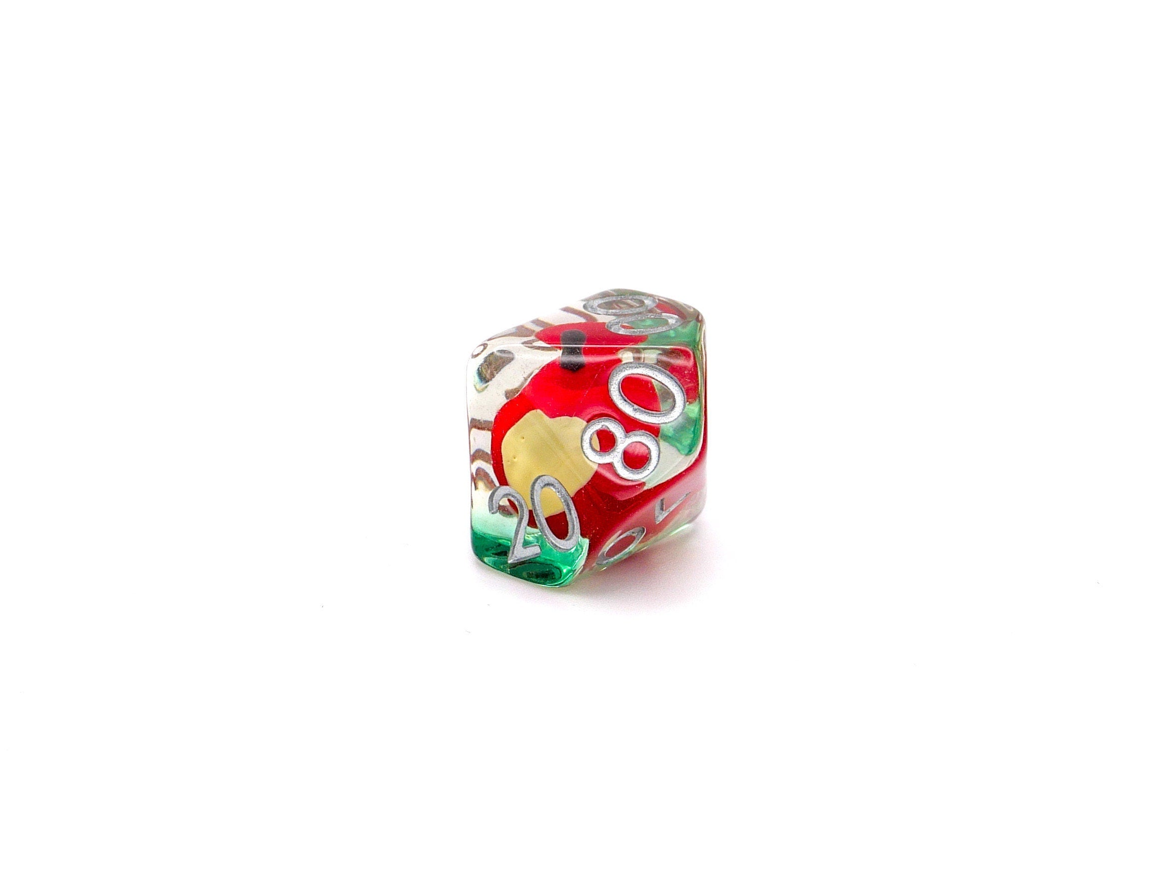 Apple Resin DnD Dice Set: 7 Piece Bitten Fruit RPG Dice