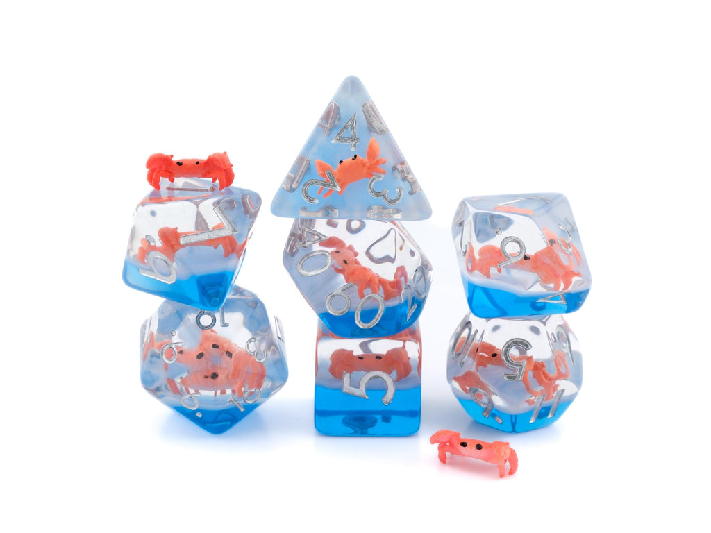 Crab Resin DnD Dice Set: 7 Piece Clawed Crustacean RPG Dice