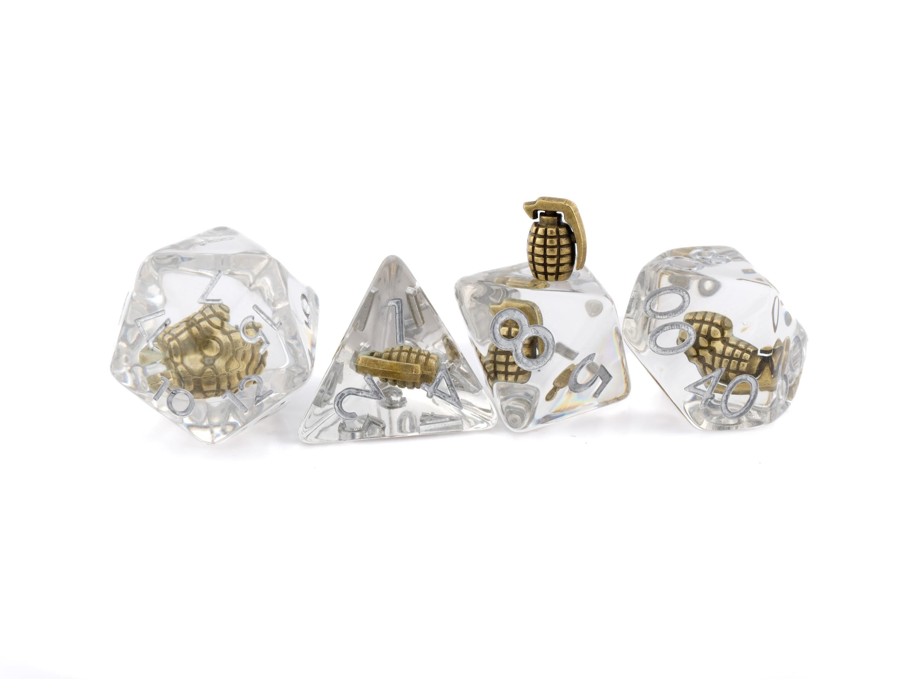 Grenade Resin DnD Dice Set | 7 Piece RPG Dice | Thrown Explosive Dice Set | Weapon Theme | Dungeons & Dragons | Tabletop RPG | Nerdy Gift