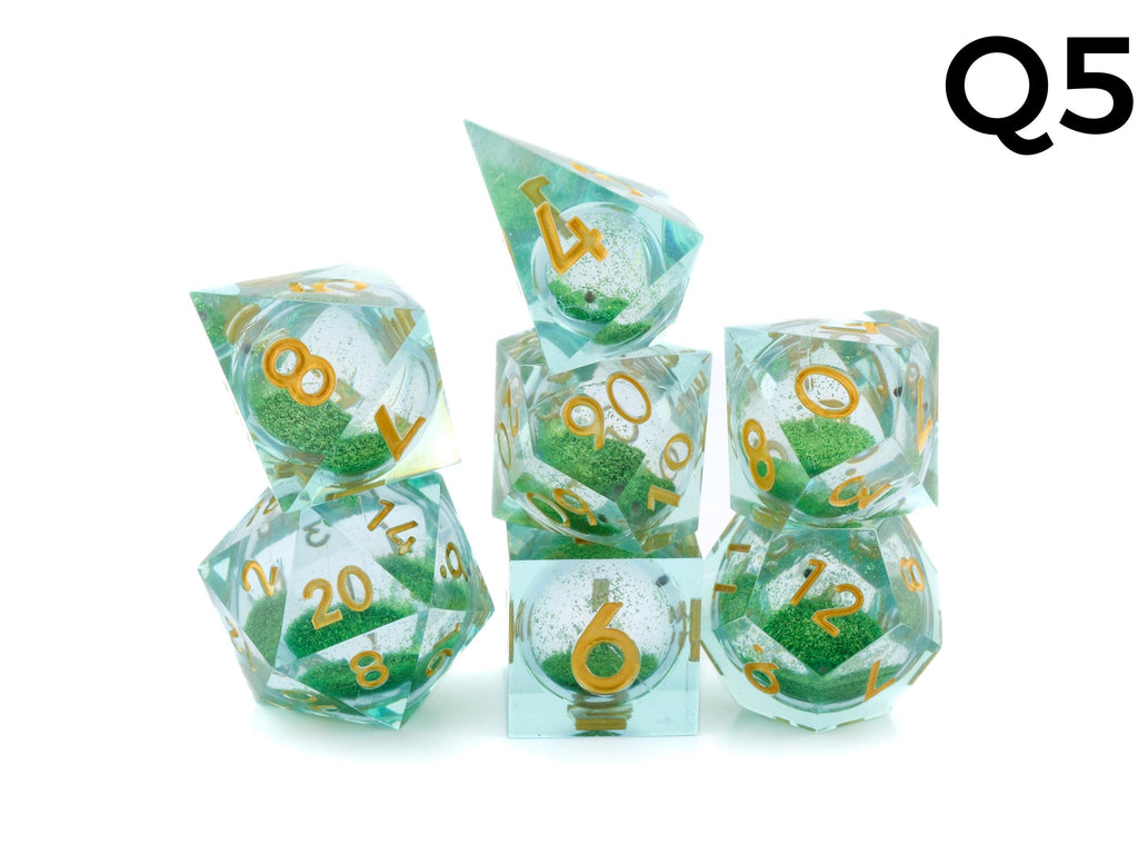 Quicksand Sharp Edge Resin DnD Dice Set:  7 Piece Liquid Core RPG Dice