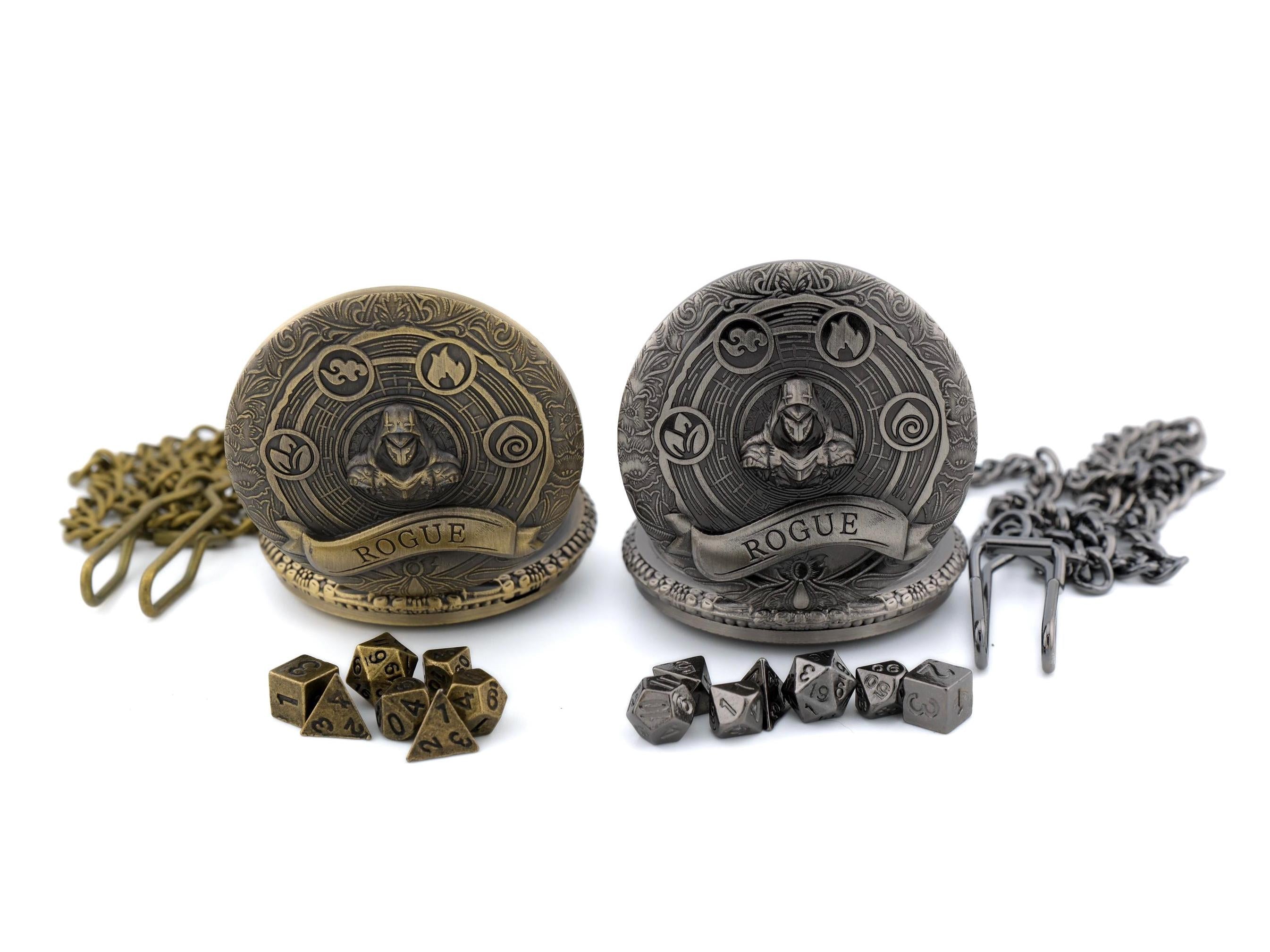 Rogue Pocket Watch Mini DnD Dice Set: 7-Piece Stealthy RPG Locket Dice
