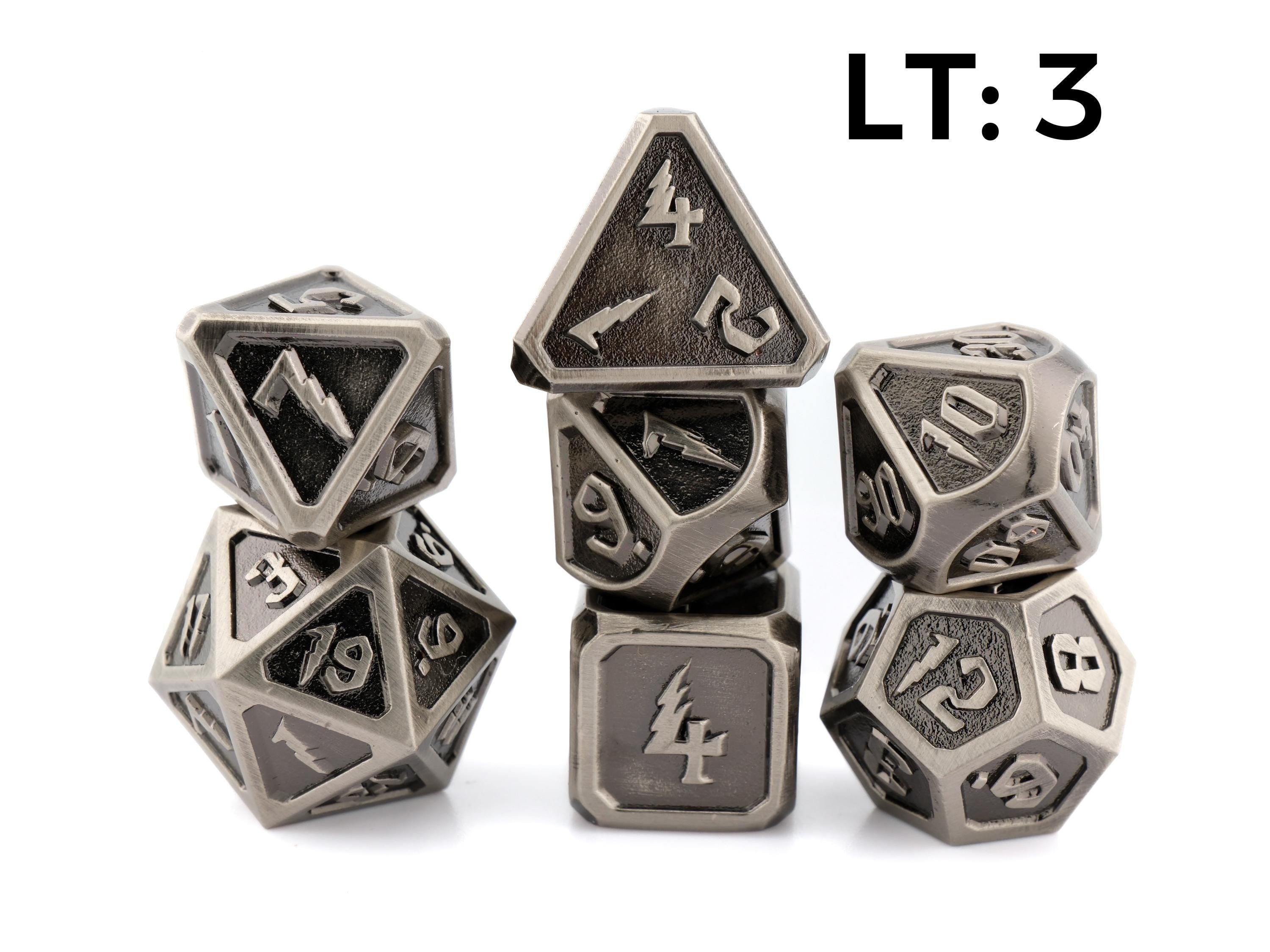 Lightning Metal DnD Dice Set: 7-Piece Heavy RPG Dice