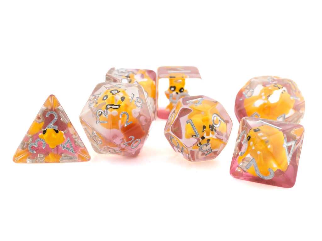 Cat Resin DnD Dice Set: 7 Piece Feline RPG Dice
