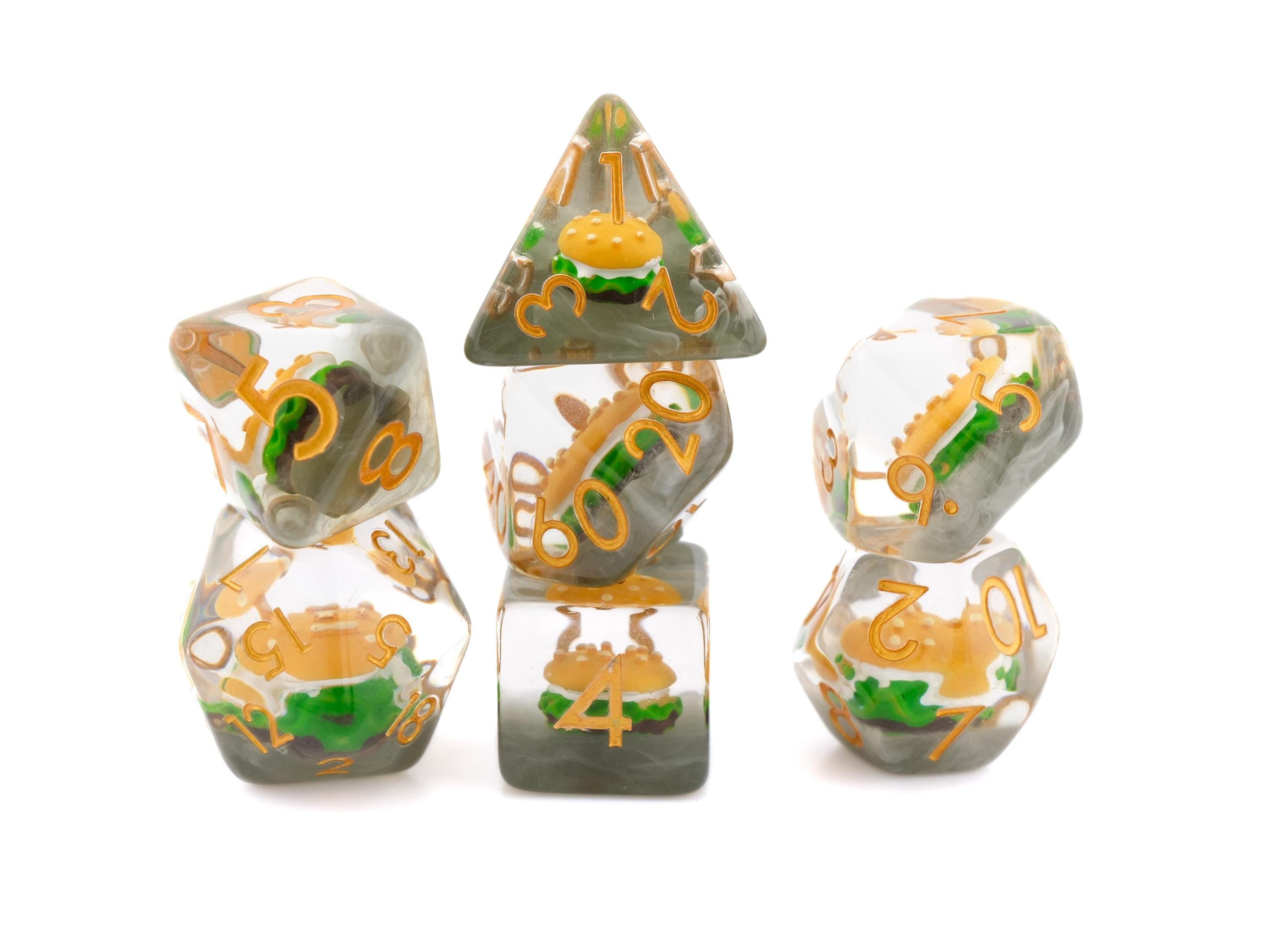 Burger Resin DnD Dice Set: 7 Piece Sandwich RPG Dice