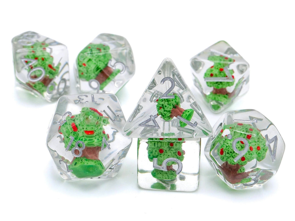 Apple Tree Resin DnD Dice Set: 7 Piece Plant RPG Dice