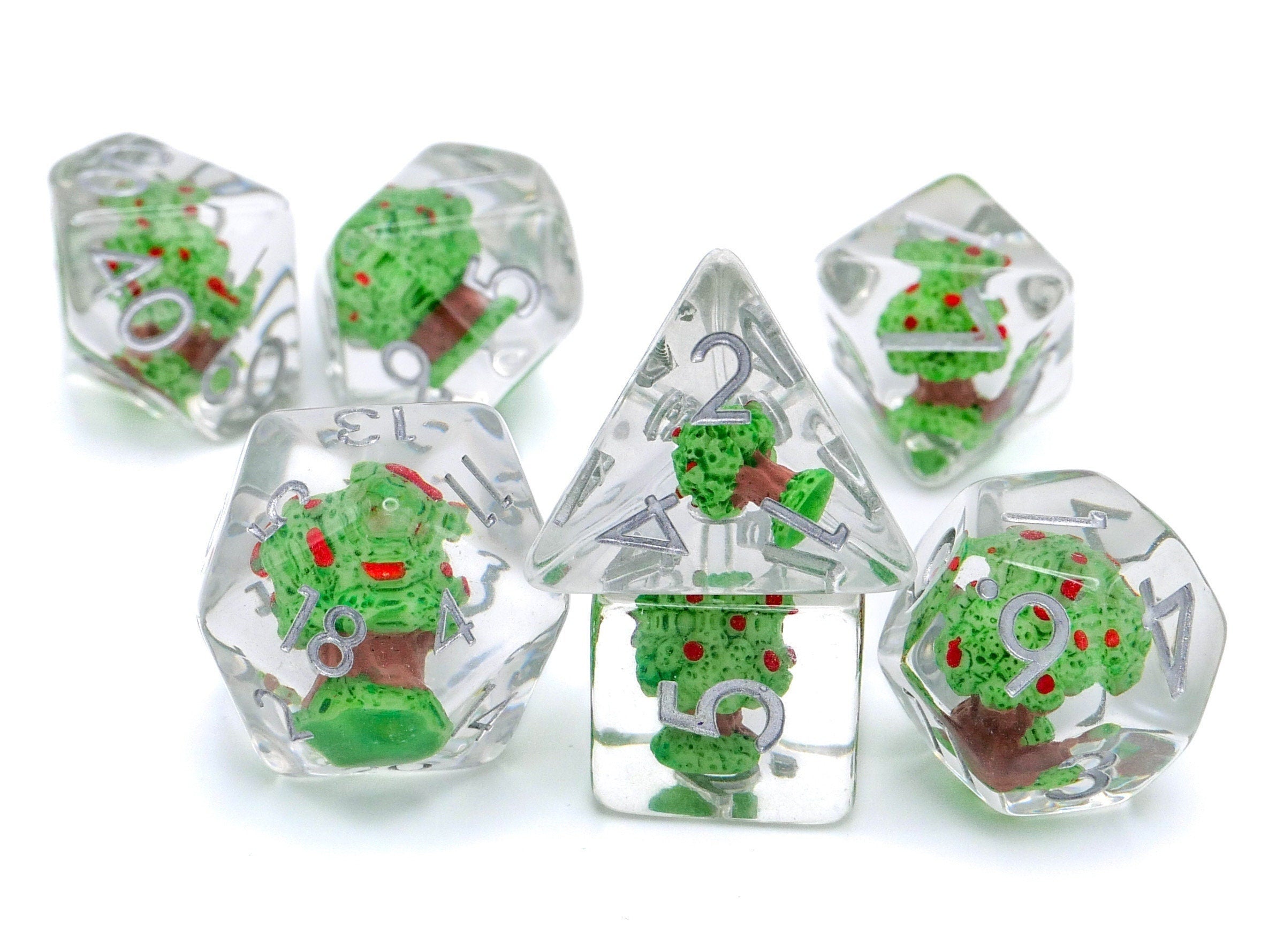 Apple Tree Resin DnD Dice Set: 7 Piece Plant RPG Dice