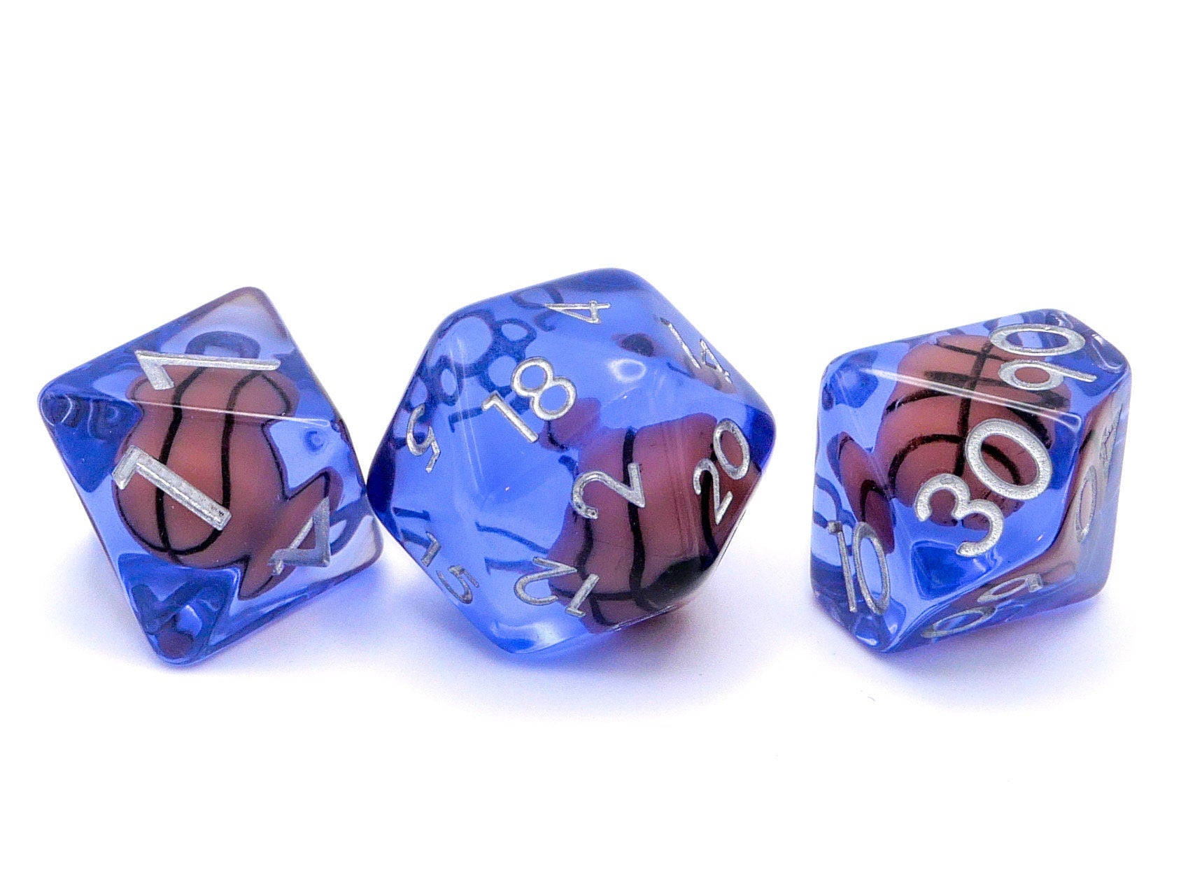 Basketball Resin DnD Dice Set: 7 Piece RPG Dice