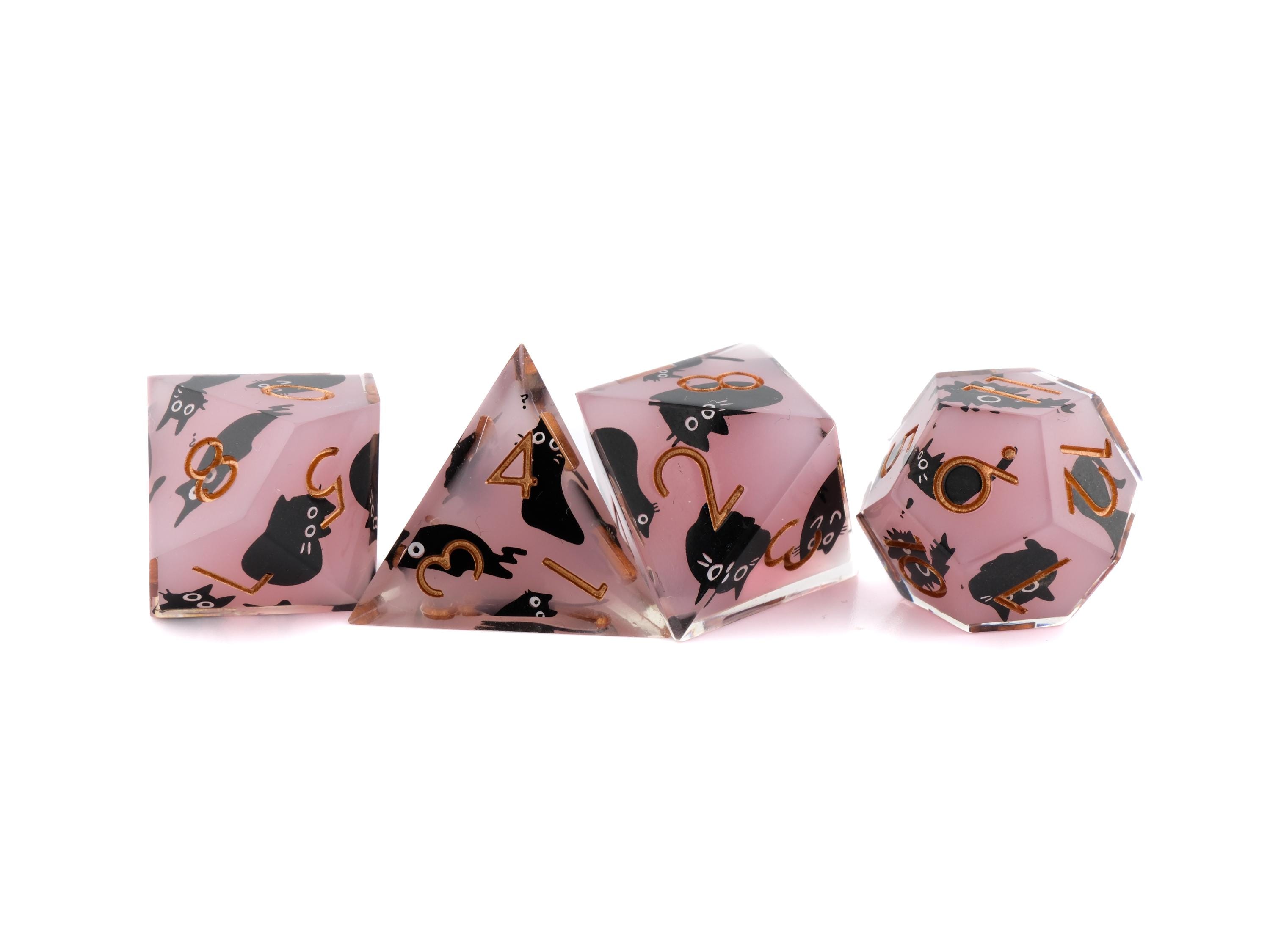 Black Cat DnD Dice Set: Sharp Edge Resin RPG Dice