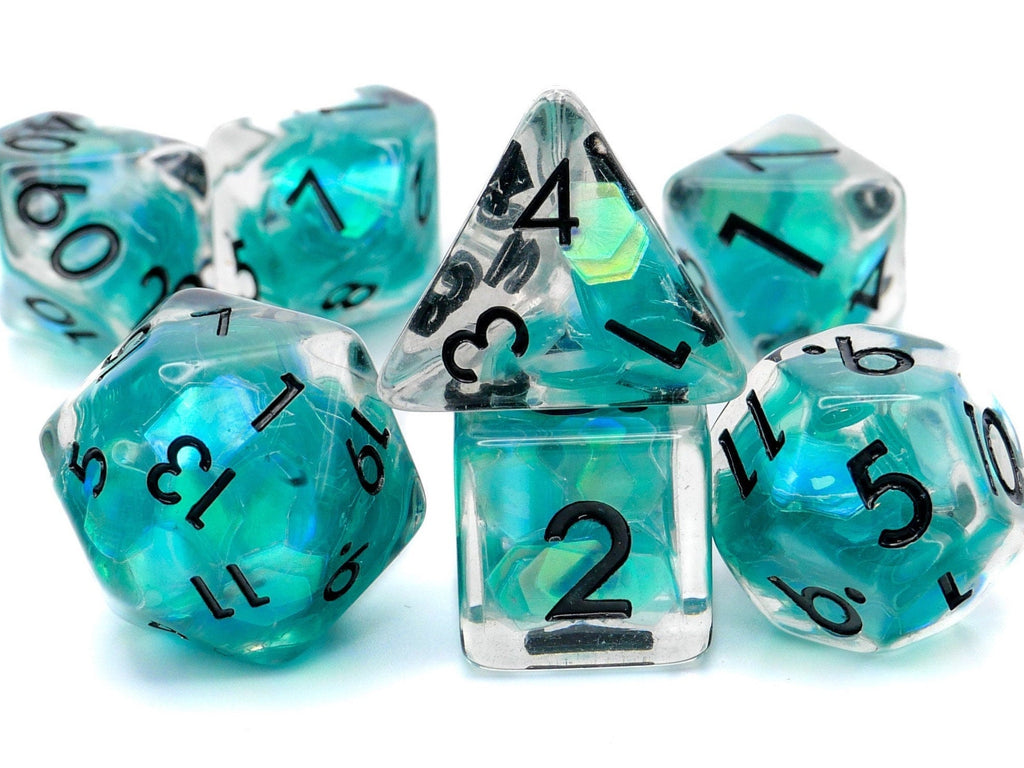 Teal Iceberg DnD Dice Set: 7 Piece Glitter Resin RPG Dice