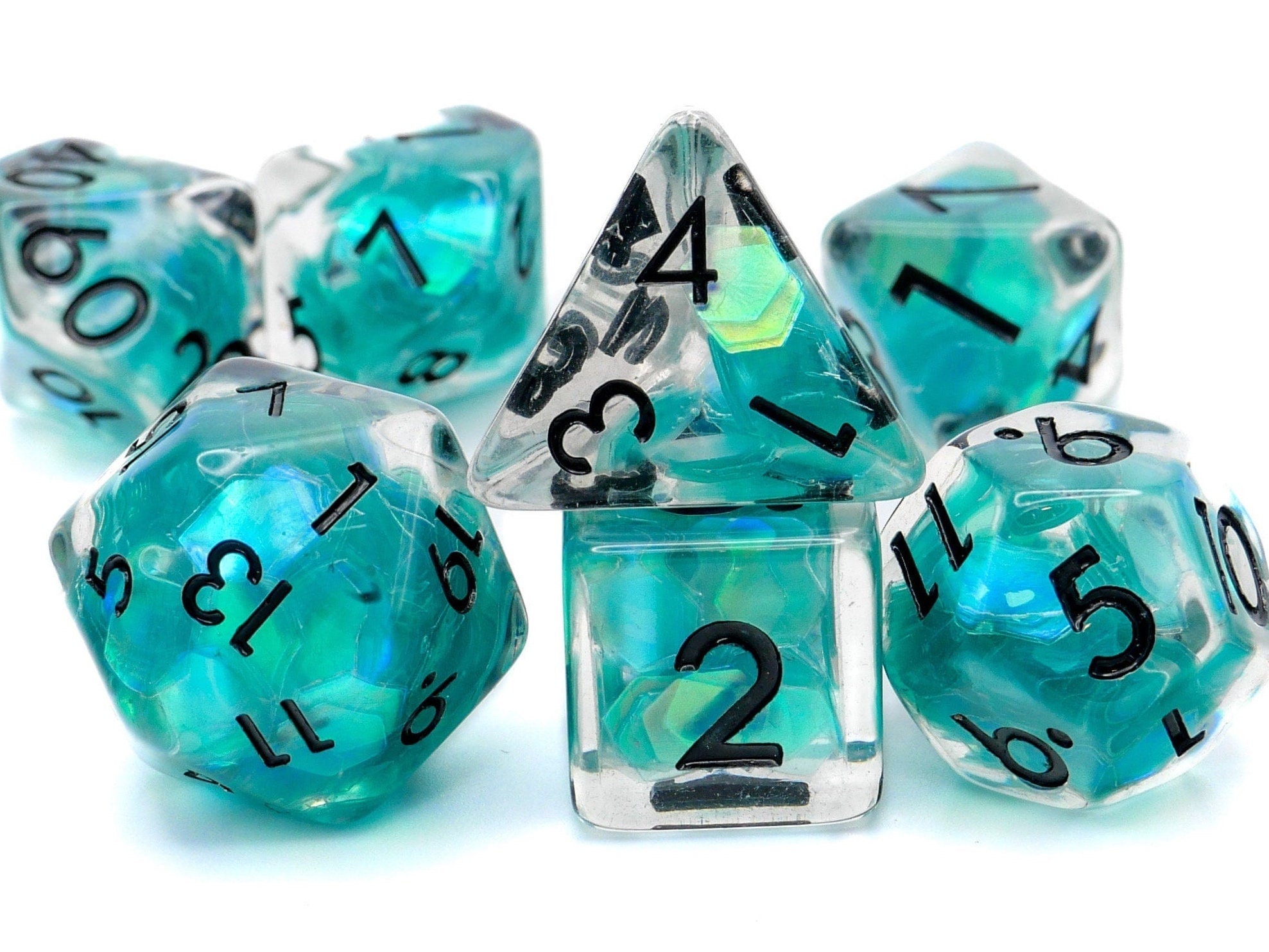 Teal Iceberg DnD Dice Set: 7 Piece Glitter Resin RPG Dice