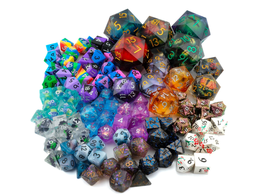 Mystery DnD Dice Set: Resin, Metal, Silicone, 7 Piece, Large D20 RPG Dice