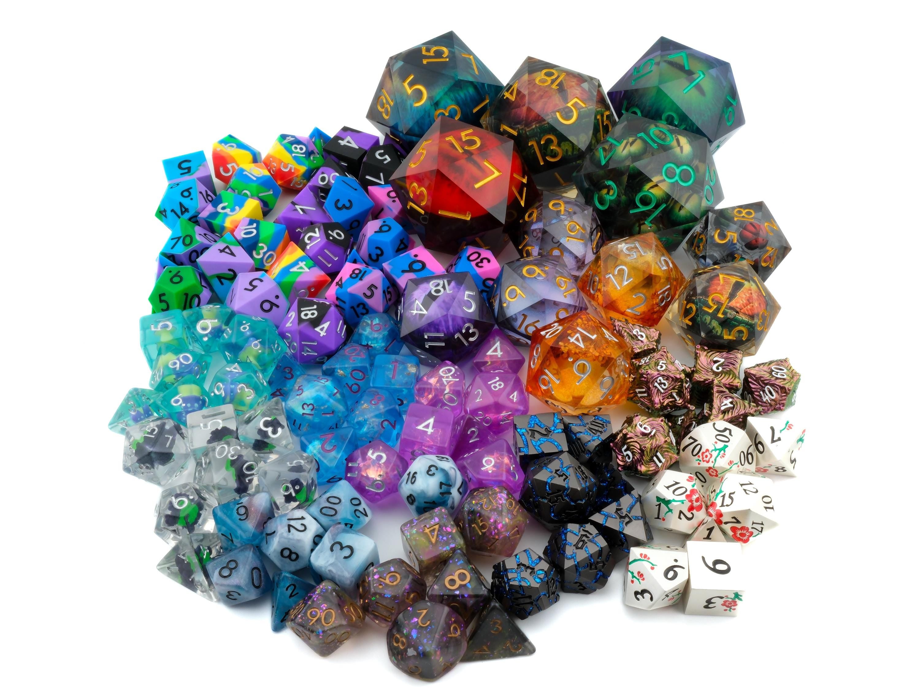 Mystery DnD Dice Set: Resin, Metal, Silicone, 7 Piece, Large D20 RPG Dice