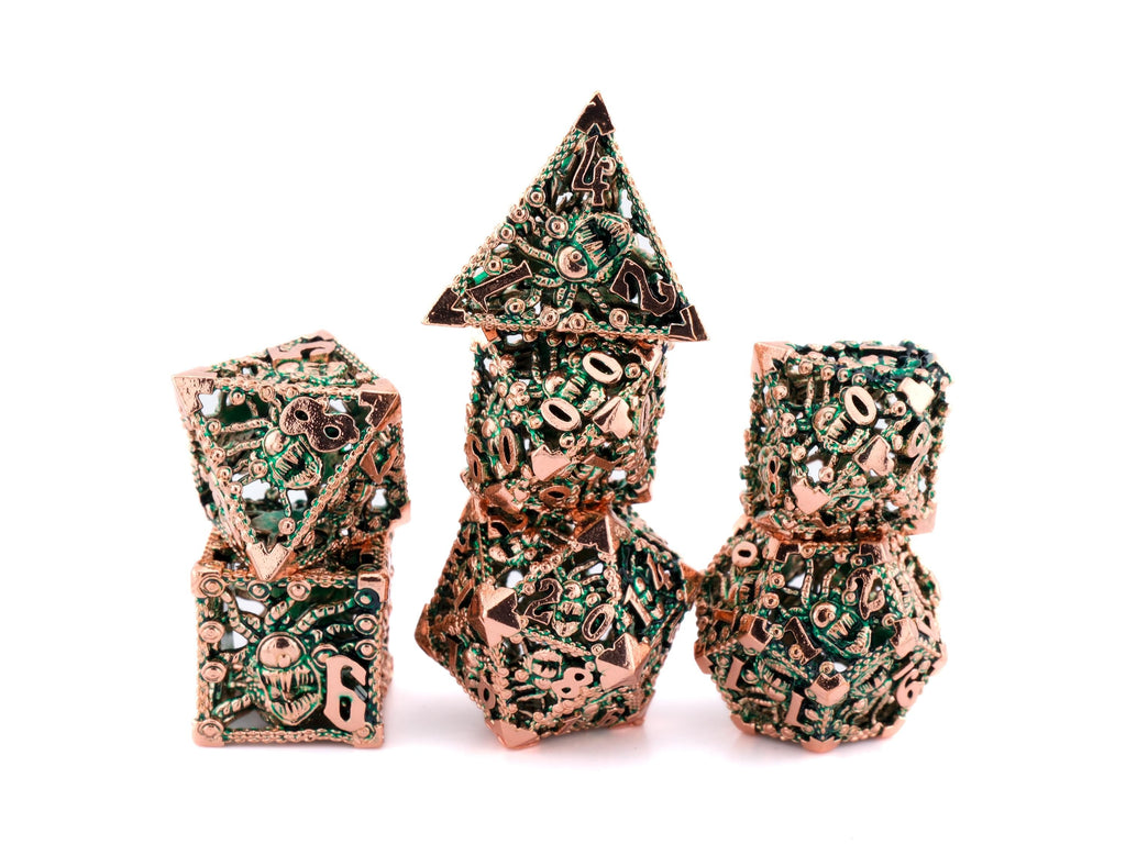 Beholder Hollow Metal DnD Dice Set: 7-Piece Spectator RPG Dice