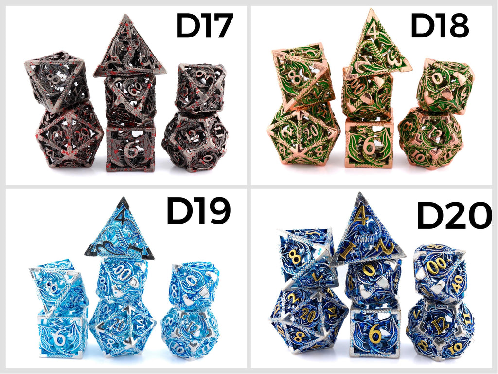 Dragon Hollow Metal DnD Dice Set: 7 Pieve Wyvern RPG Dice
