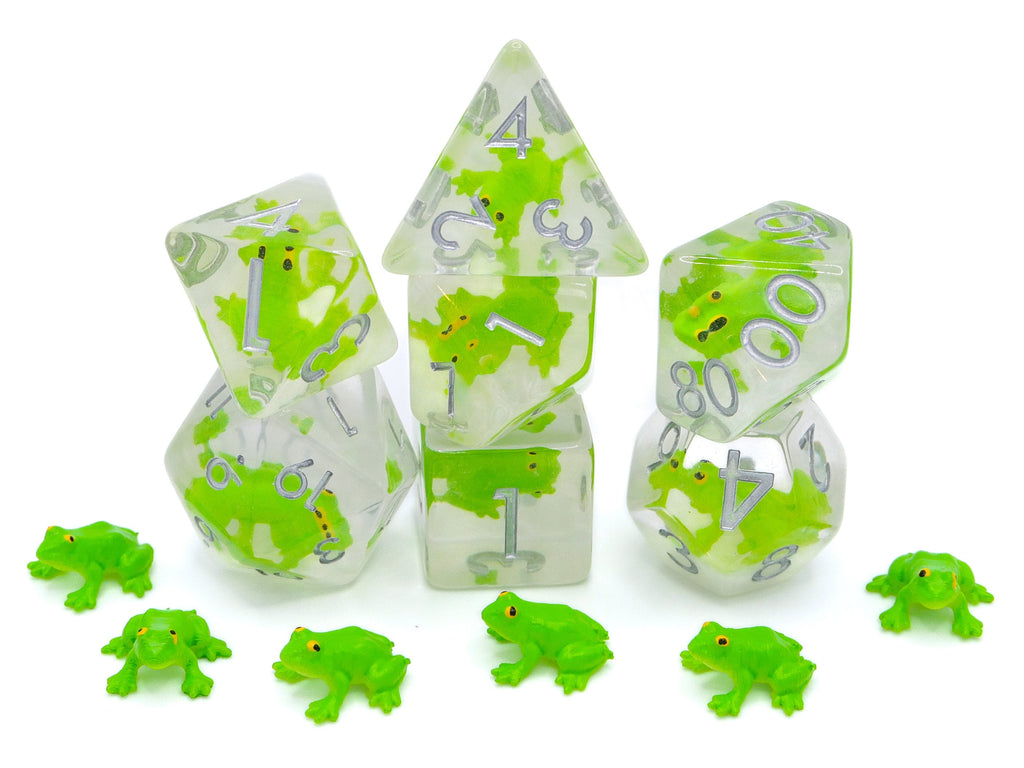 Frog Resin DnD Dice Set: 7-Piece Slimy Reptile RPG Dice
