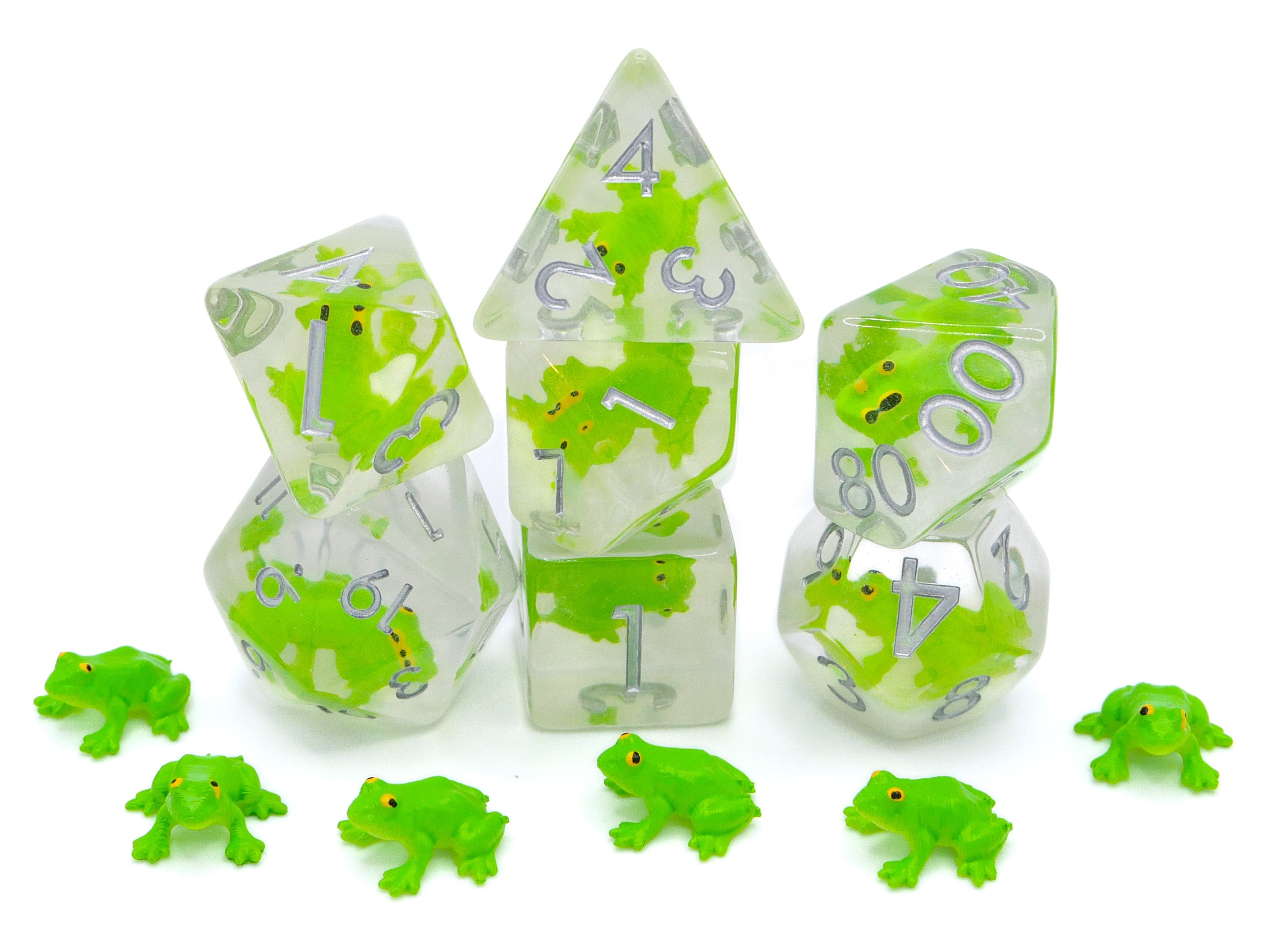 Frog Resin DnD Dice Set: 7-Piece Slimy Reptile RPG Dice