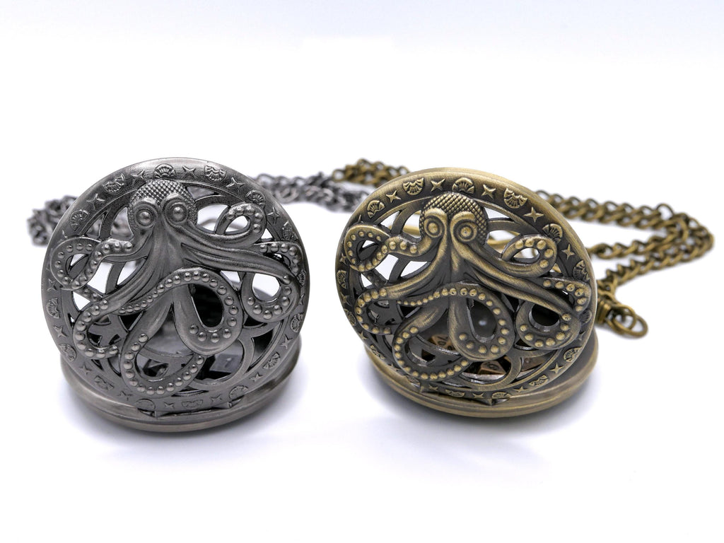 Octopus Pocket Watch Metal DnD Dice Set: Locket 7 Piece RPG Dice