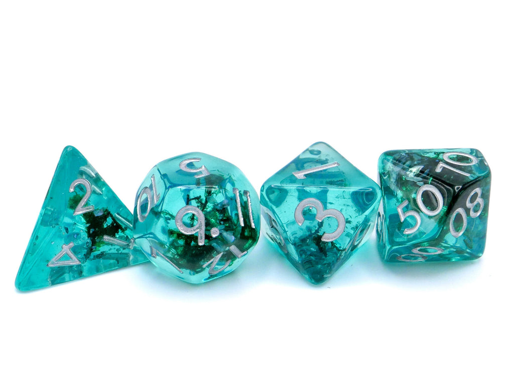 Ocean Moss Resin DnD Dice Set: 7 Piece Plant RPG Dice
