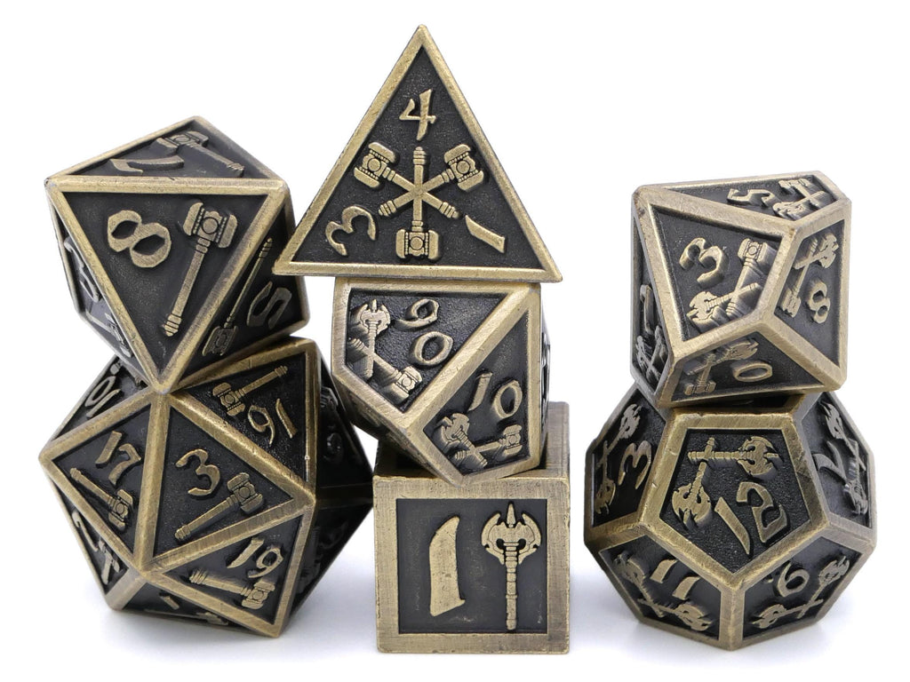 Hammer & Axe Metal DnD Dice Set: 7-Piece Barbarian RPG Dice