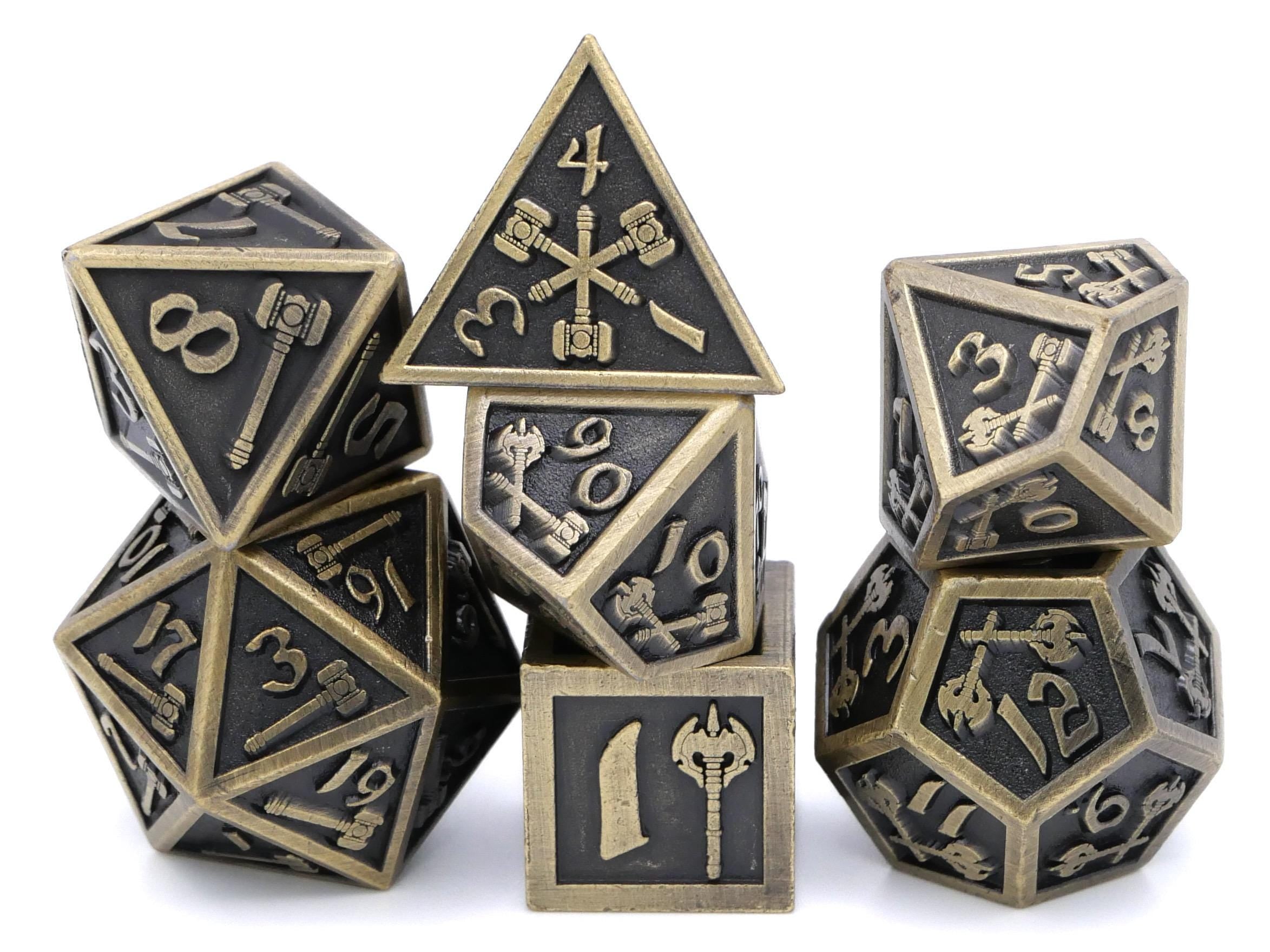 Hammer & Axe Metal DnD Dice Set: 7-Piece Barbarian RPG Dice