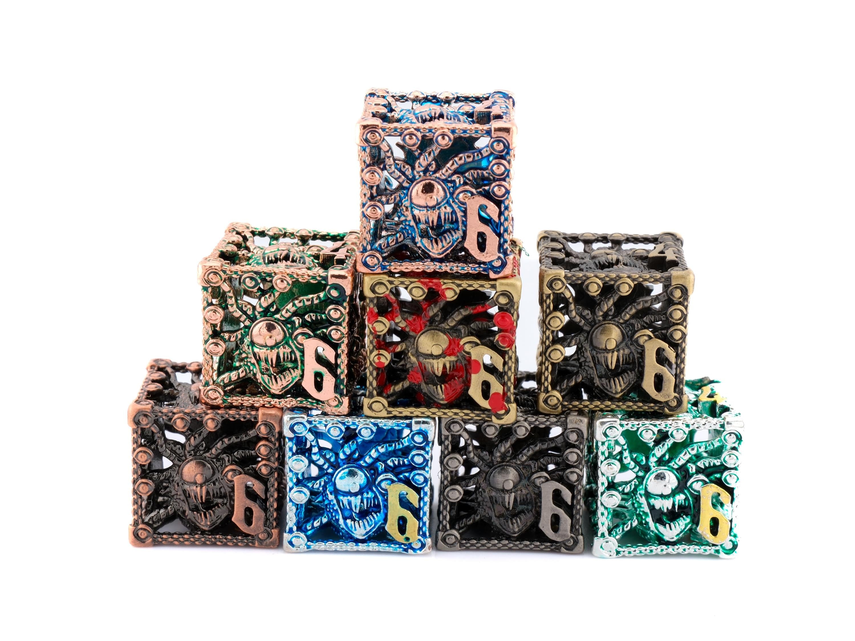 Beholder Hollow Metal DnD Dice Set: 7-Piece Spectator RPG Dice