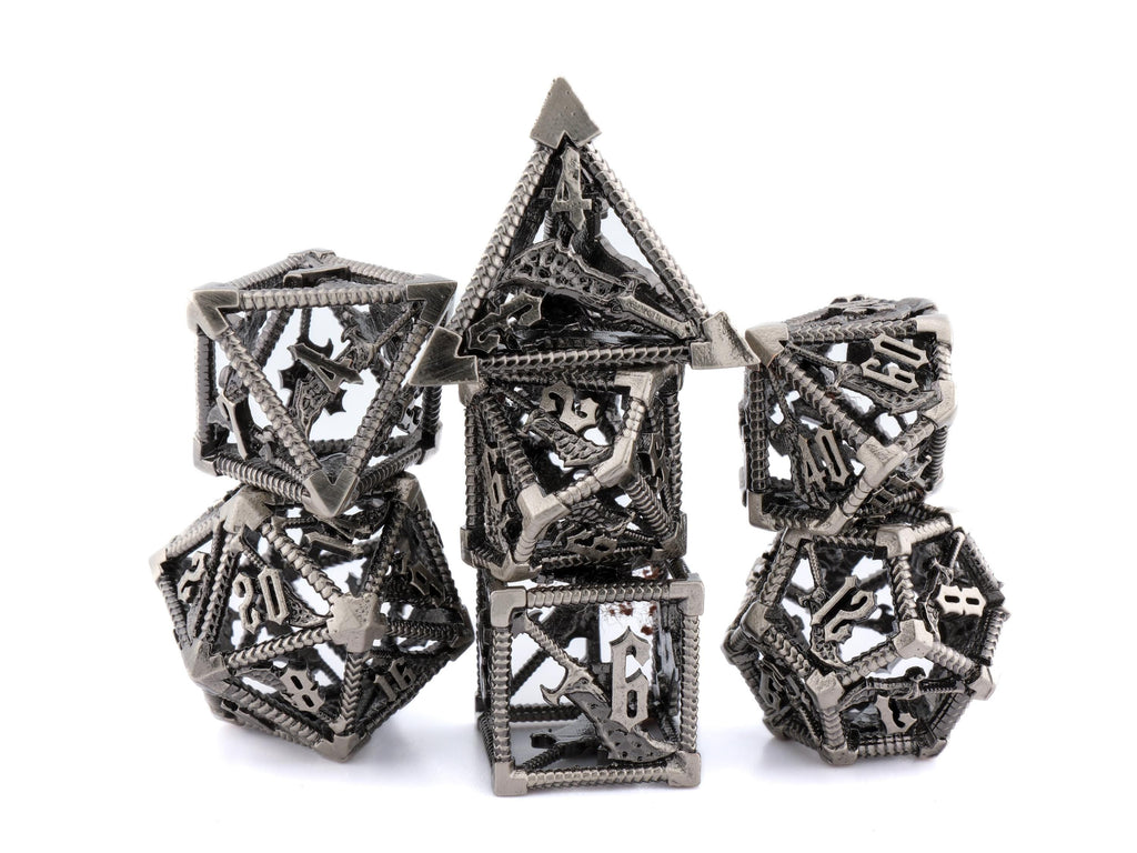 Blades Of Chaos Hollow Metal DnD Dice Set: 7 Piece God Of War RPG Dice