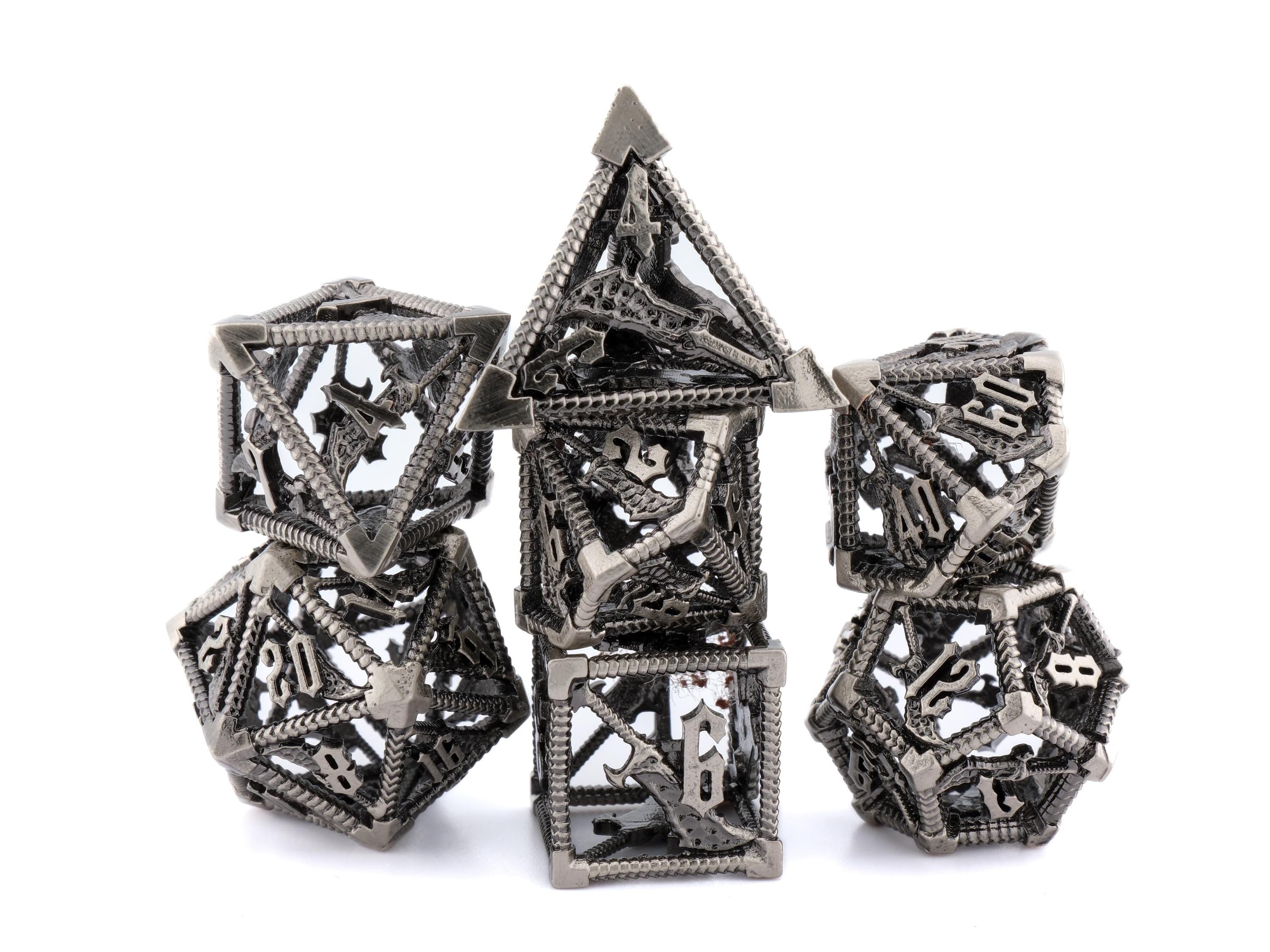Blades Of Chaos Hollow Metal DnD Dice Set: 7 Piece God Of War RPG Dice