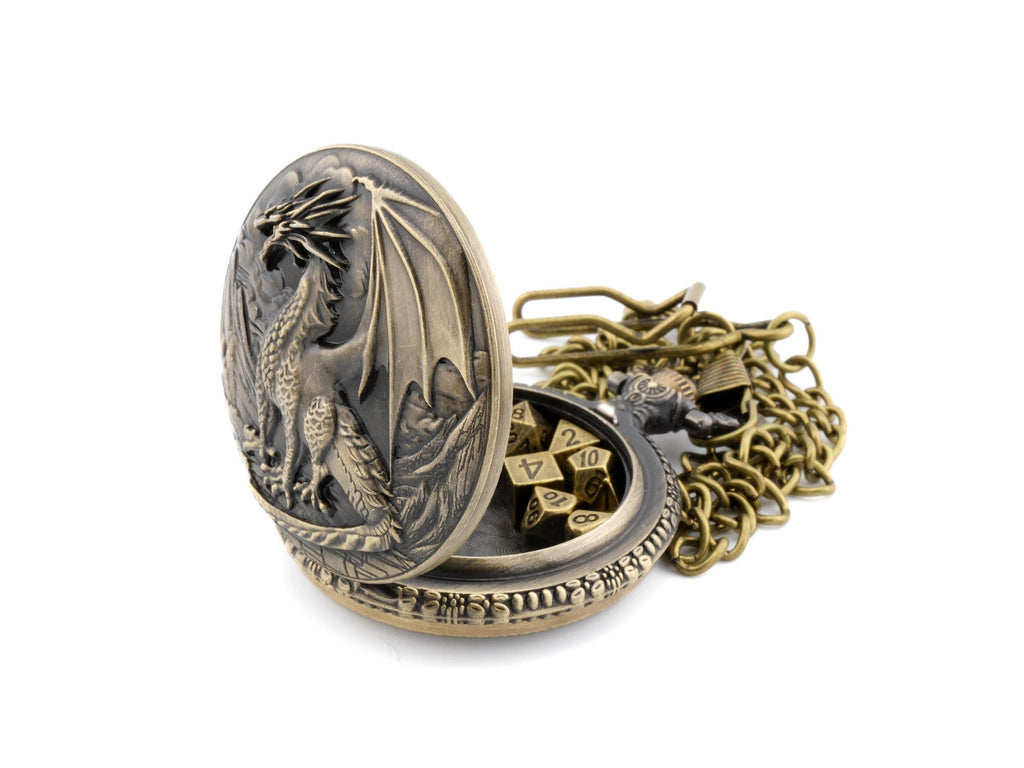 Dragon Pocket Watch DnD Dice Set: Mini Metal RPG Dice