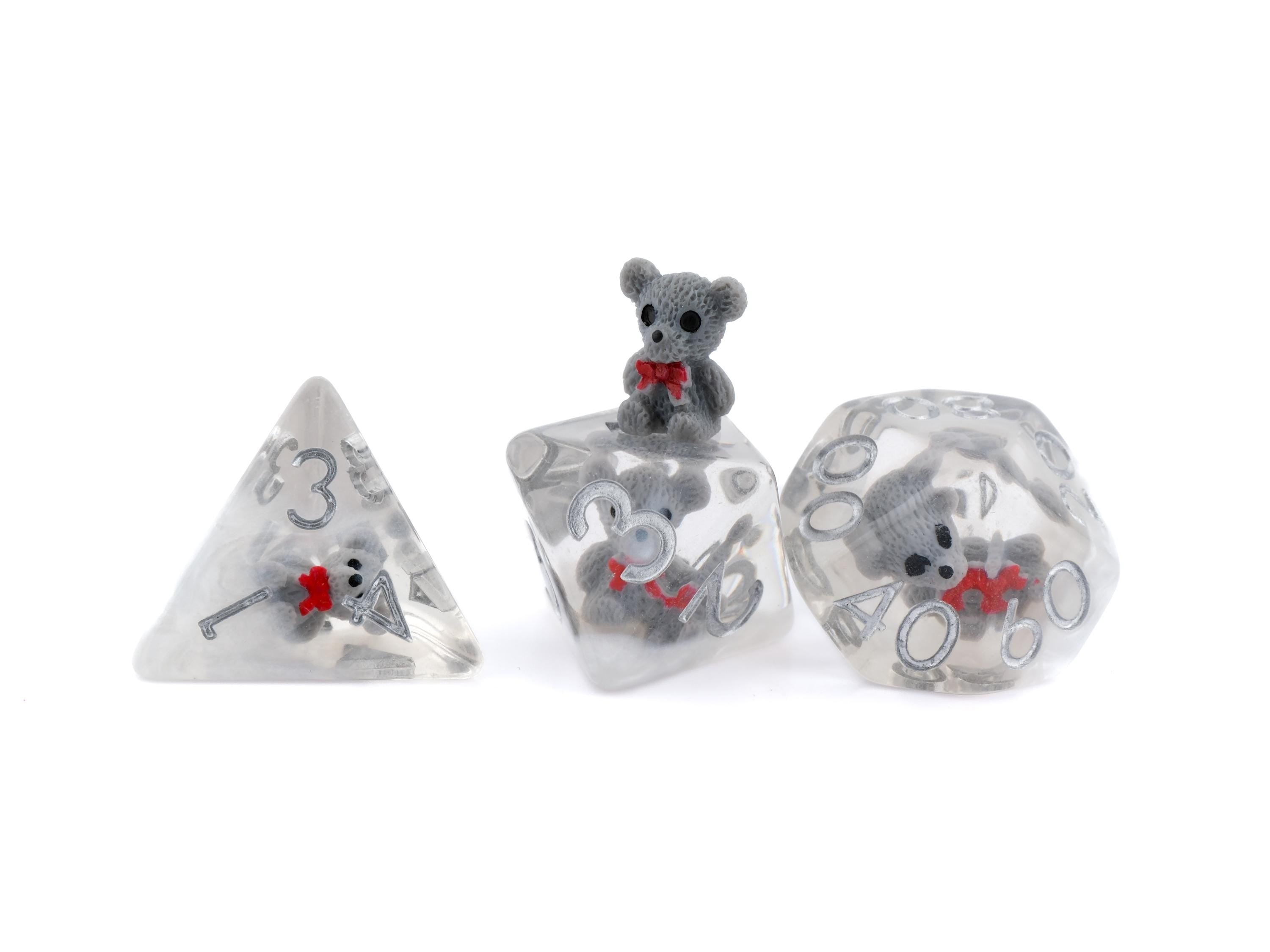 Teddy Bear Resin DnD Dice | 7 Piece Dice Set | Cute Fluffy Bear | Forest Animal Dice | Dungeons & Dragons | Tabletop RPG | Nerdy Gamer Gift