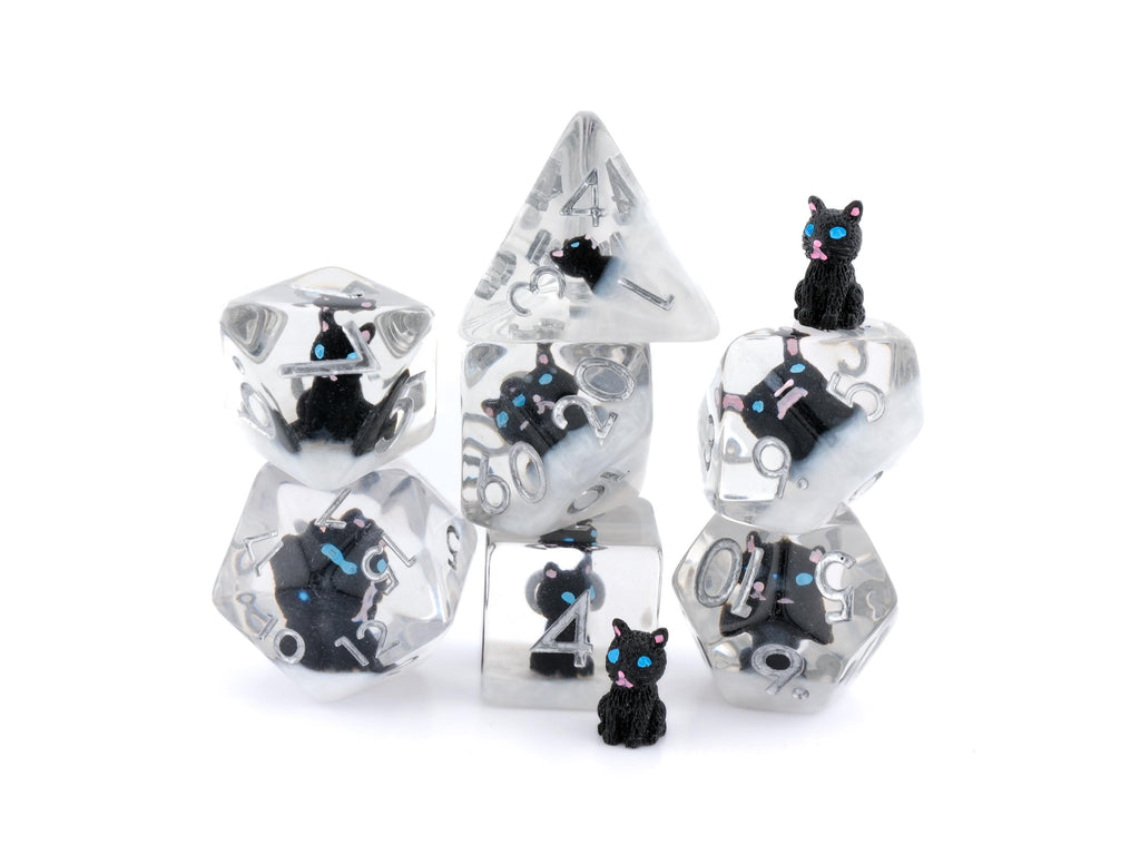 Cat Resin DnD Dice Set: 7 Piece Feline RPG Dice