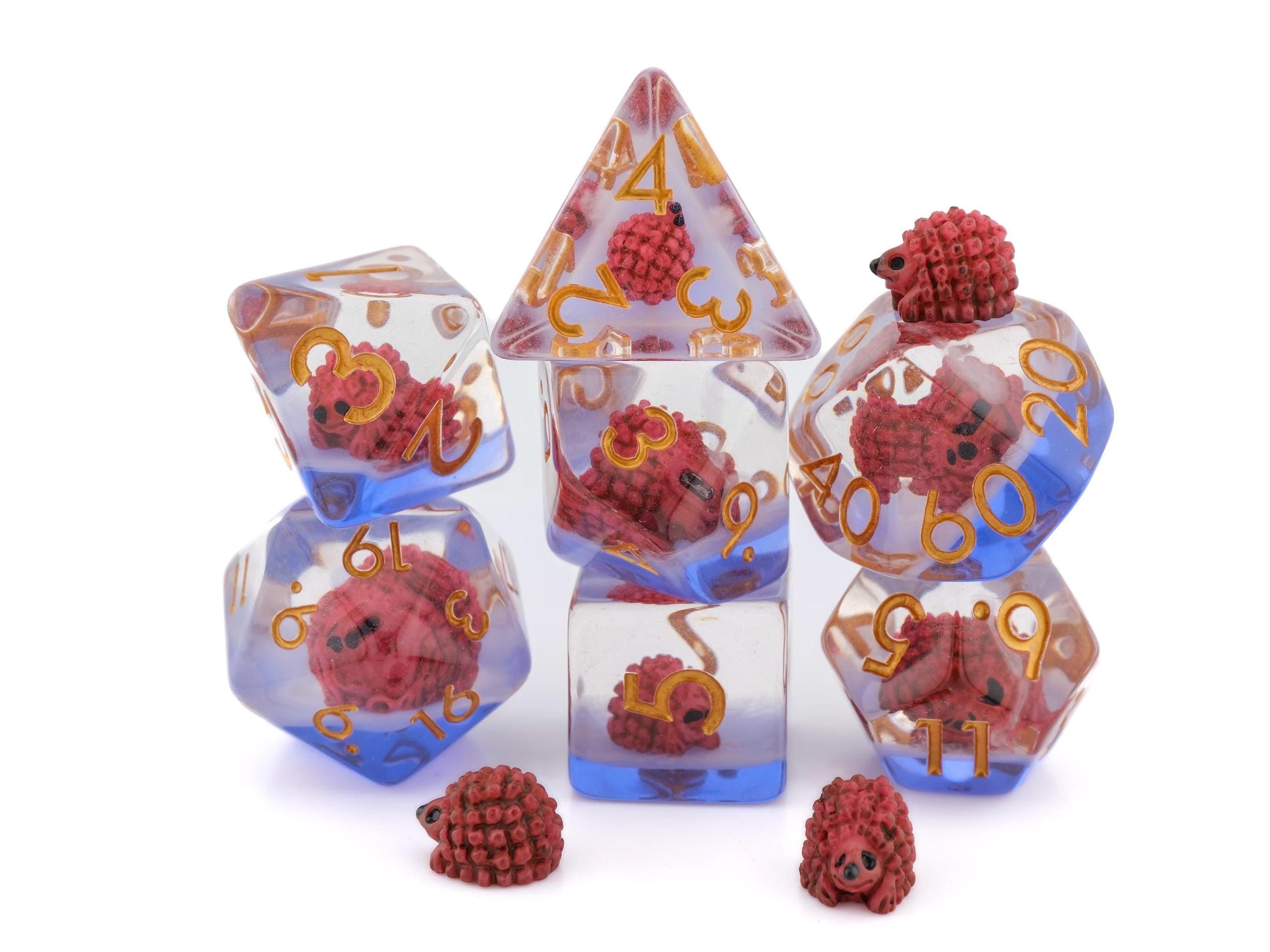 Hedgehog Resin DnD Dice Set: 7 Piece Animal RPG Dice