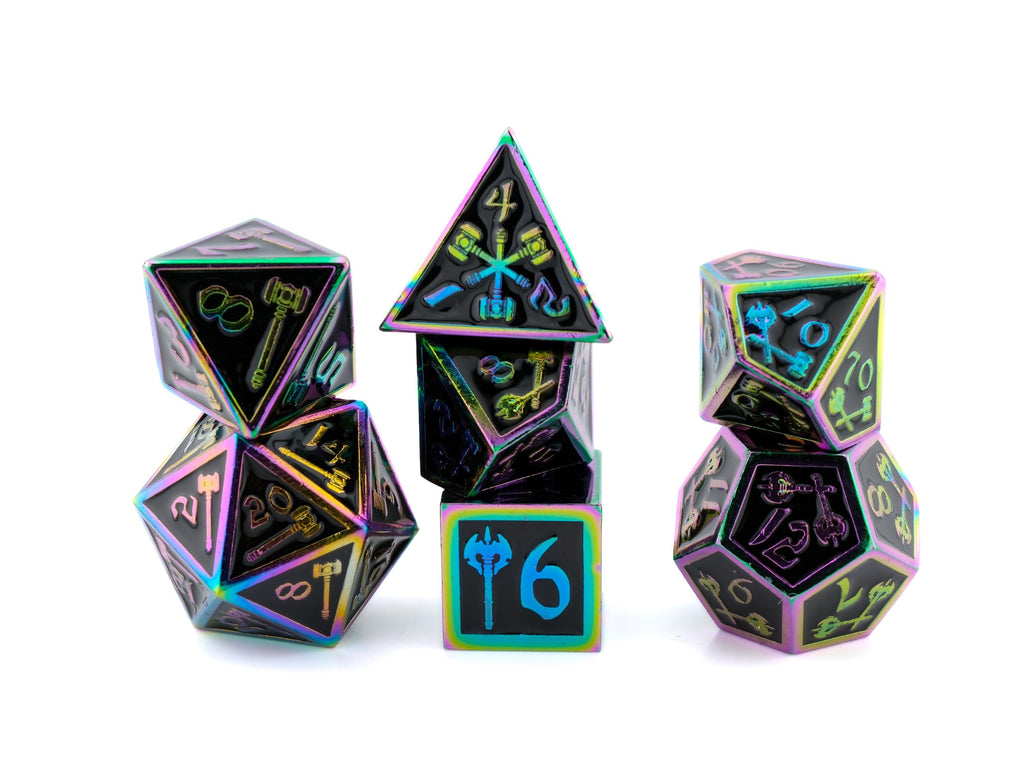 Hammer & Axe Metal DnD Dice Set: 7-Piece Barbarian RPG Dice