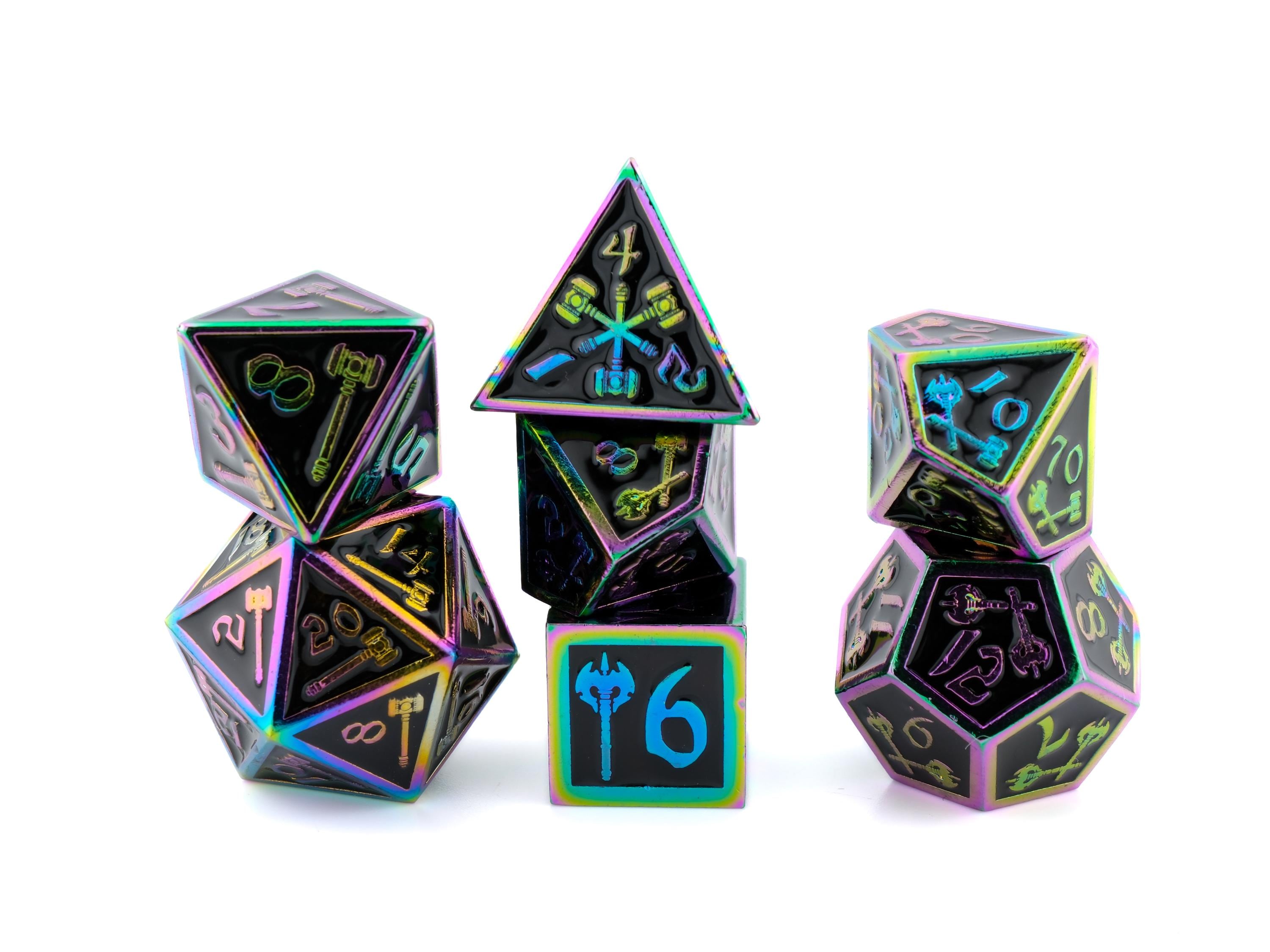Hammer & Axe Metal DnD Dice Set: 7-Piece Barbarian RPG Dice